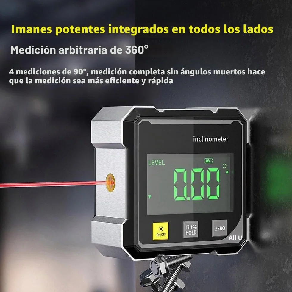 Buscador de ángulos digital con indicador electrónico de ángulo magnético fuerte de 4 lados, inclinómetro con retroiluminación, transportador de inglete de sierra de mesa, buscador de ángulos