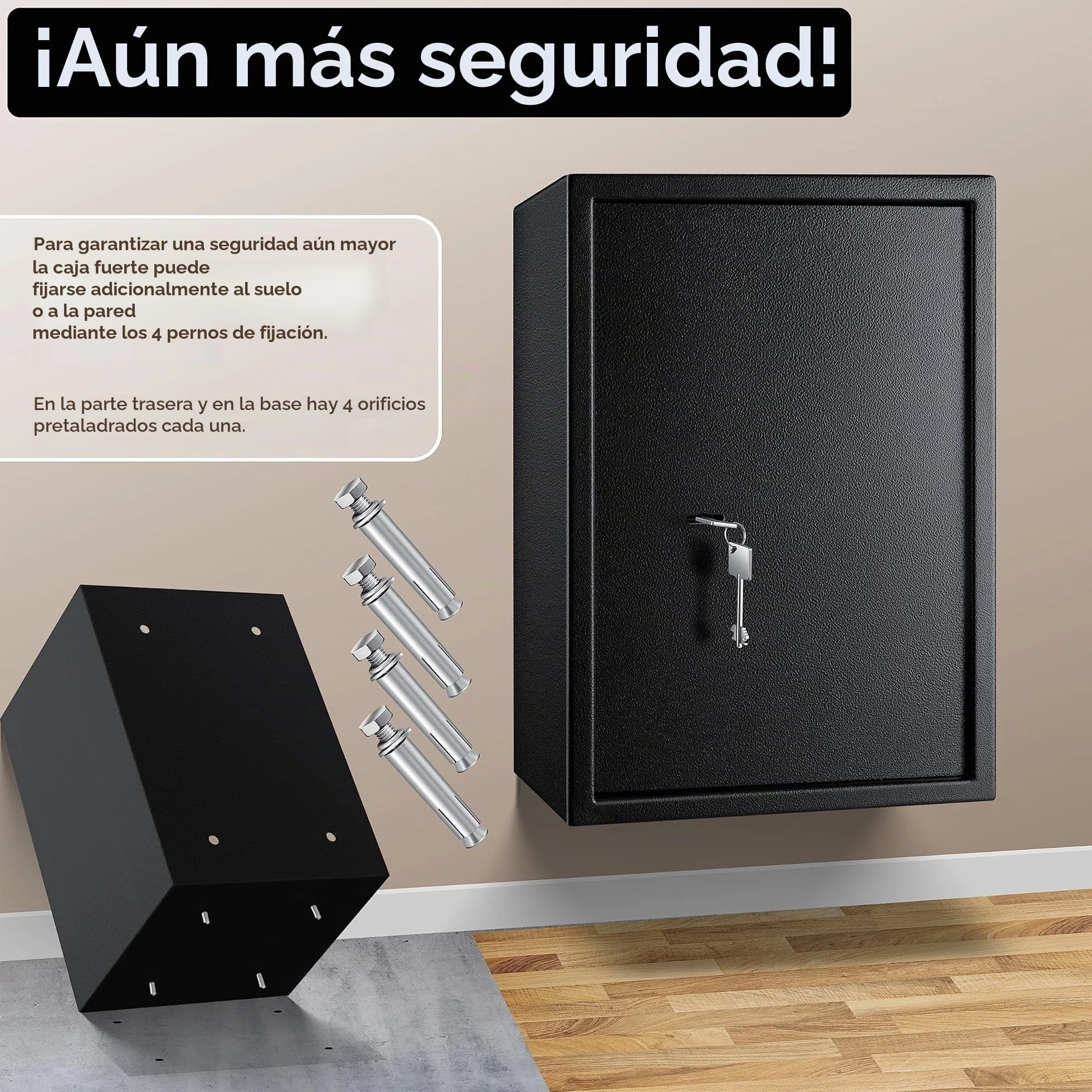 KESSER Caja fuerte de suelo-pared 50x35x31 cm con cerradura de doble paletón incluye 2 llaves
