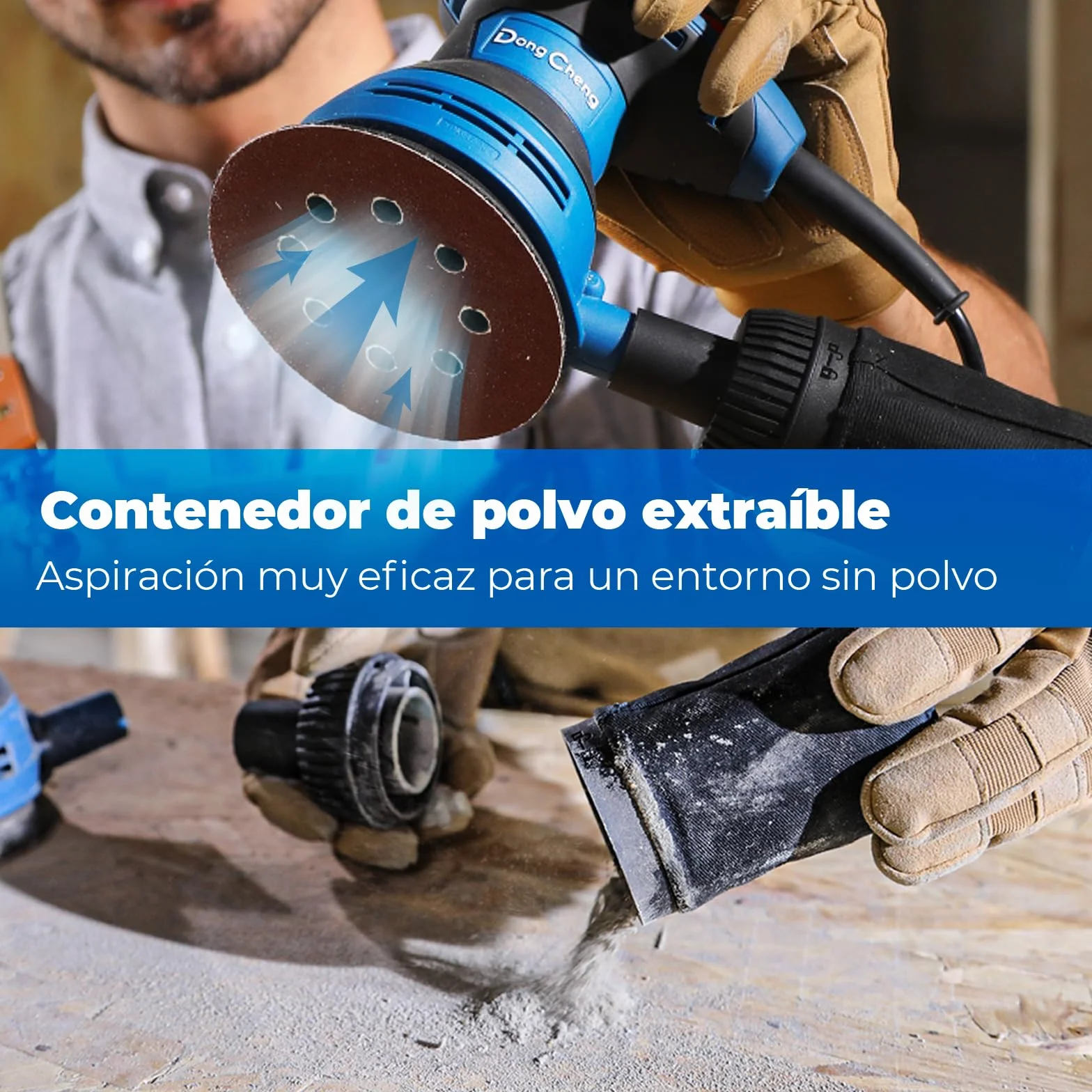 DongCheng Lijadora orbital aleatoria 300W, 125mm, 6 velocidades, 4.000-12.000 rpm con colector de polvo y 10 lijas, ideal para proyectos de carpintería y bricolaje