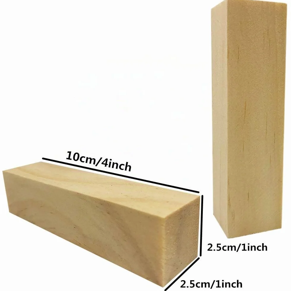Bloques de Tilo Natural 14 pcs para Tallado, Madera Artesanal, Kit Manualidades 10x2,5x2,5 cm