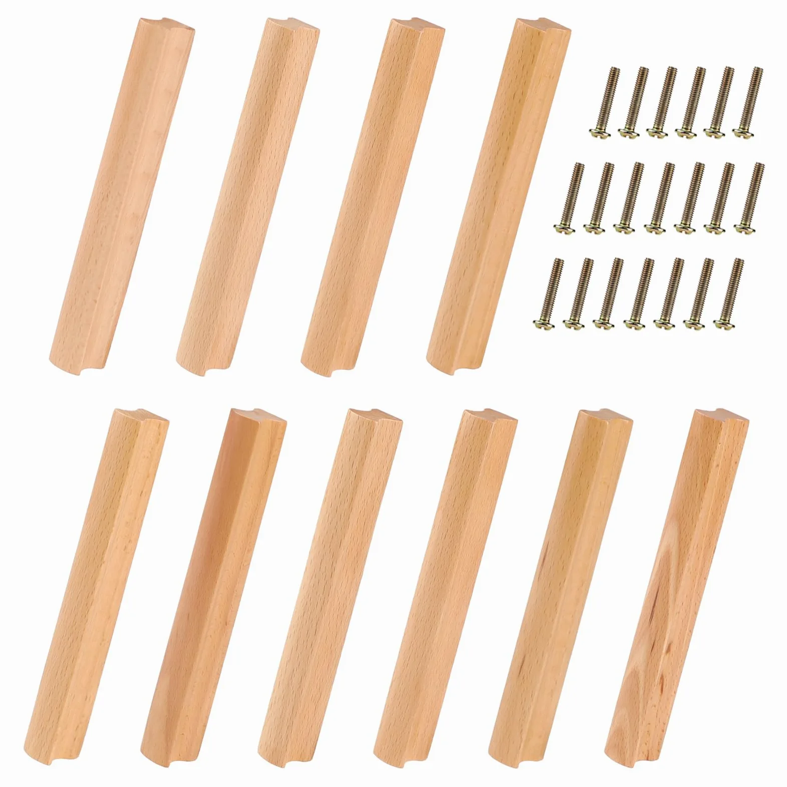 SWAWIS 10 Piezas Tiradores de Madera 160mm, Pomos de Madera para Muebles con Tornillo, Haya Tirador de Cajón para Puertas, Tiradores de Cajones, para Armarios Cajones Muebles Cocinas