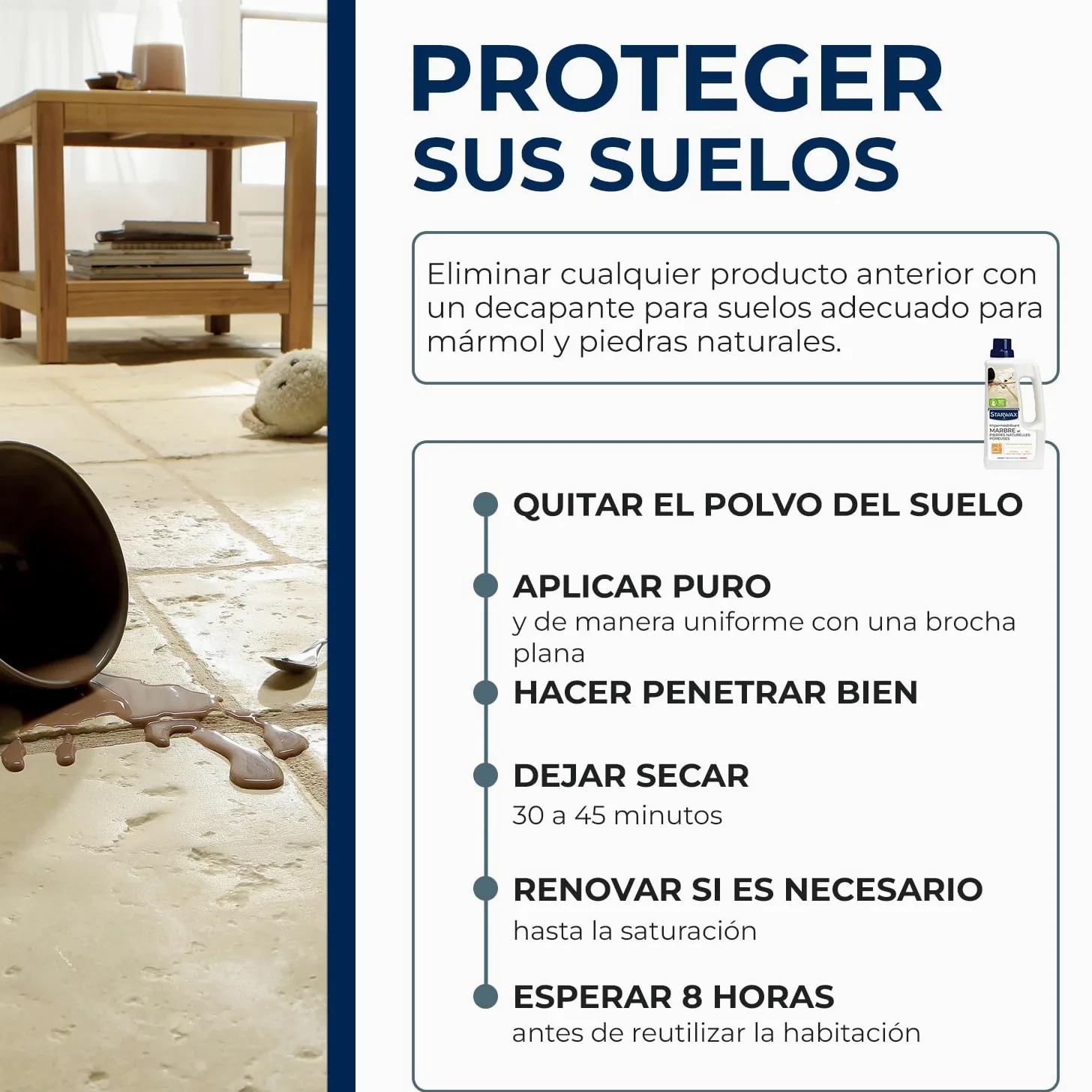 STARWAX-Impermeabilización mármol y piedra natural porosa - Protege e impermeabiliza - Eficaz contra las manchas de agua, grasa y vinagre - Fabricado en Francia - 1 l - 20 m²