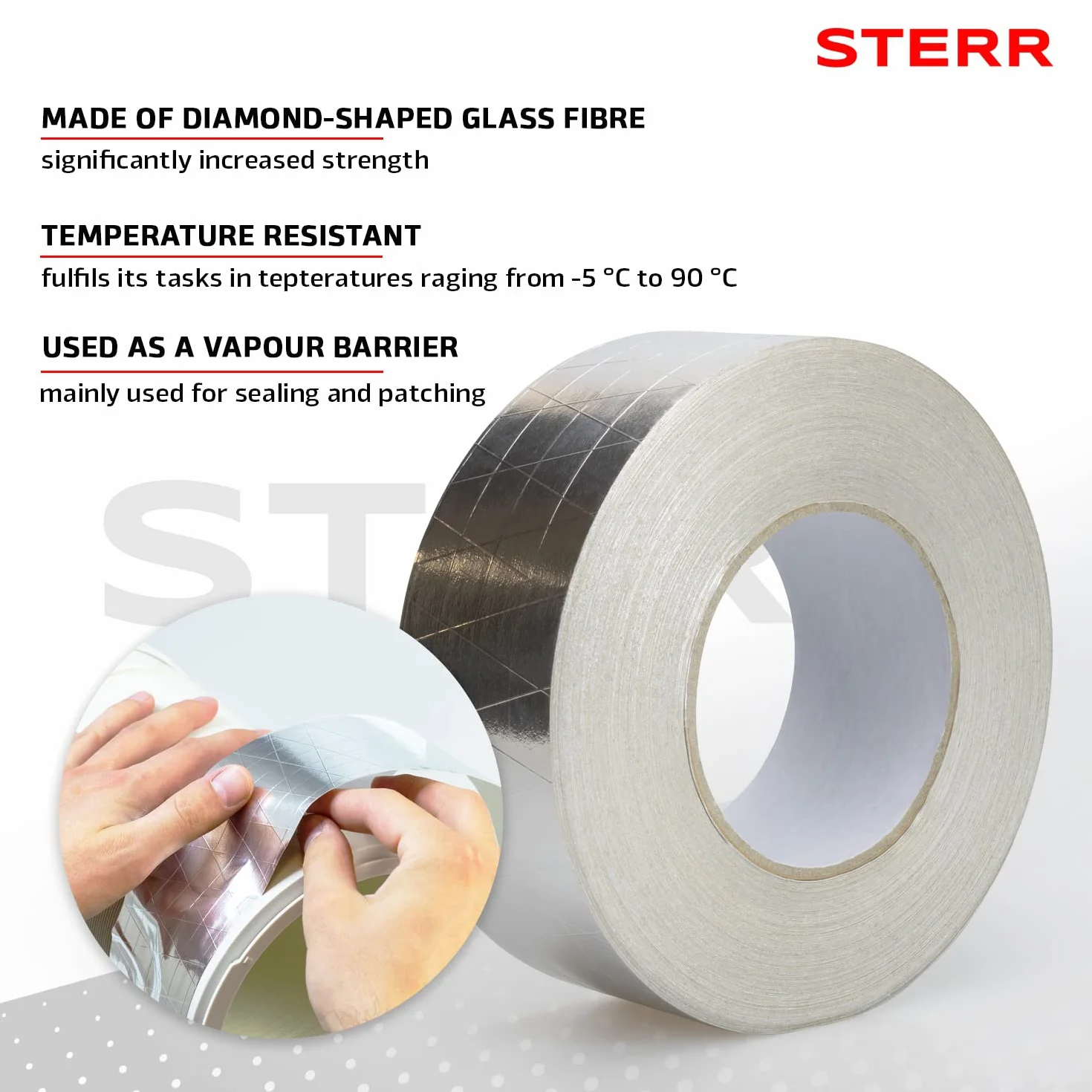 STERR - Cinta de Aluminio Reforzada Cinta de Aluminio Plata 50 mm x 50 m