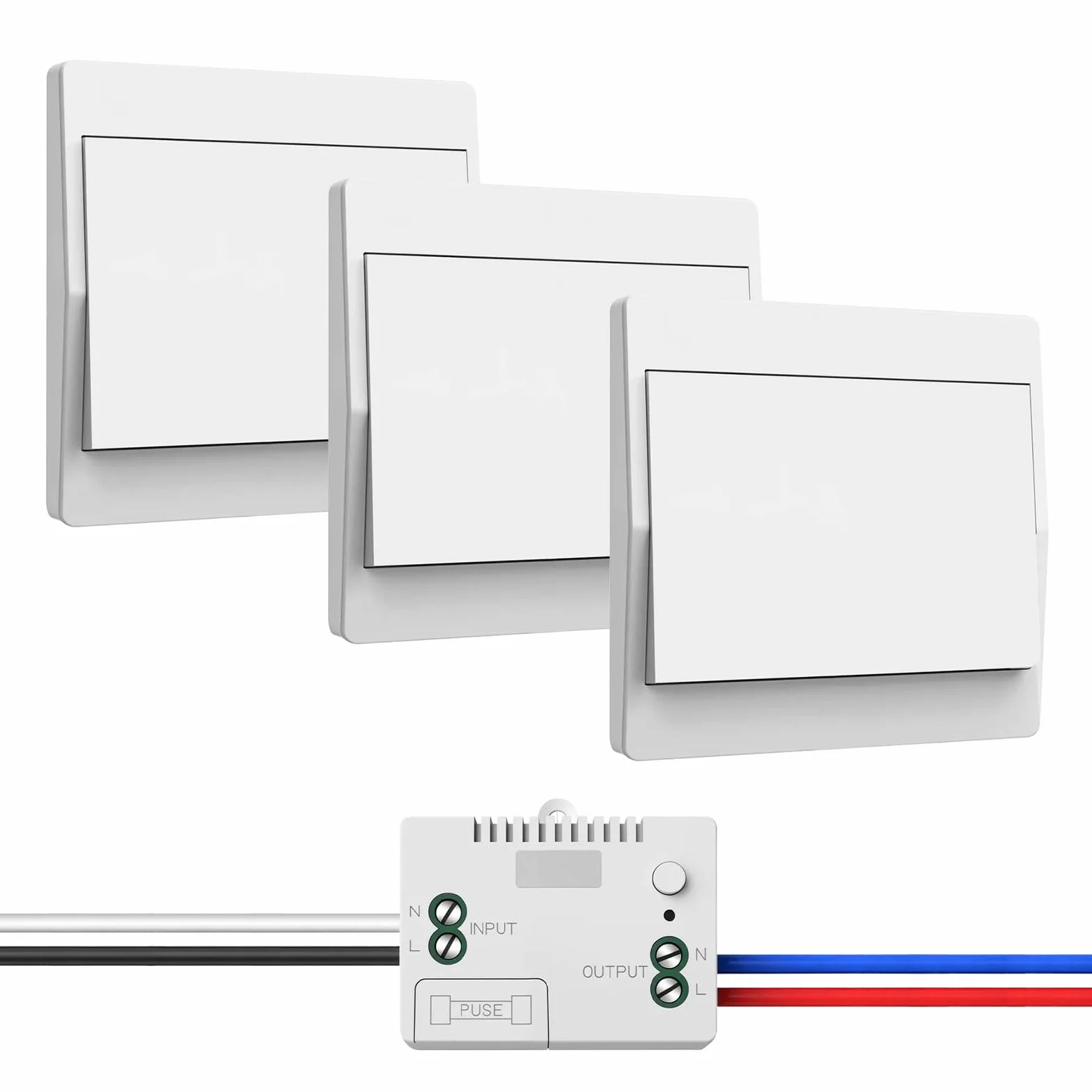 Juego de interruptor de luz inalámbrico 230V, interruptor de radio – no se requieren baterías, interruptor de pared impermeable, controle su lámpara hasta 200 m de distancia (1 receptor y 3 paneles de