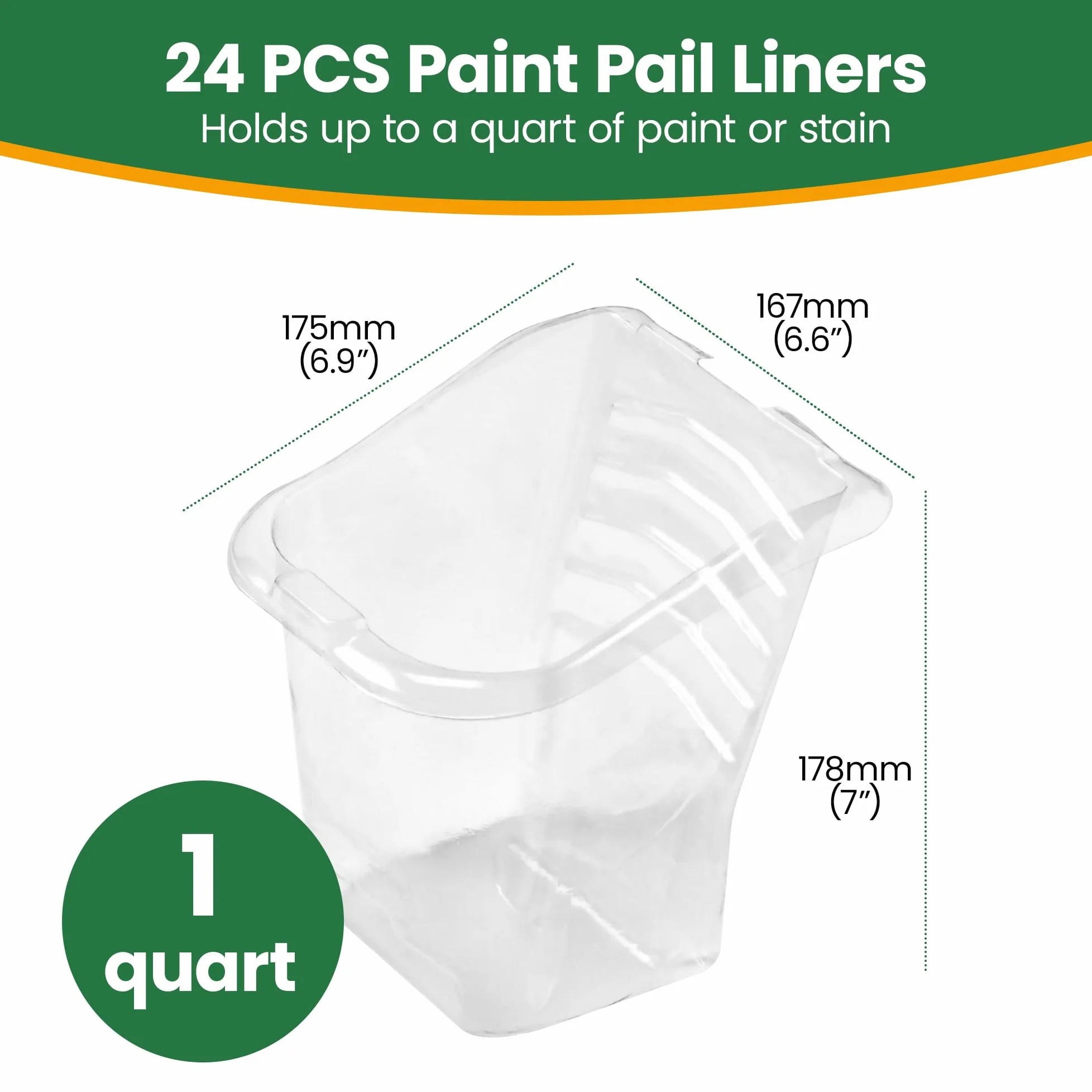VOOMEY Juego de 24 revestimientos de cubo de pintura, juego de revestimientos desechables de plástico para vasos de pintura, capacidad para hasta un cuarto de galón de pintura o manchas
