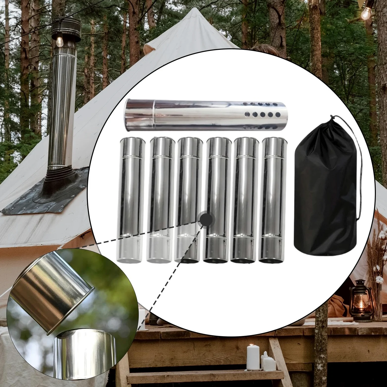6 Tubos de Chimenea de Acero Inoxidable para Estufa de Camping, para Uso en Exteriores.