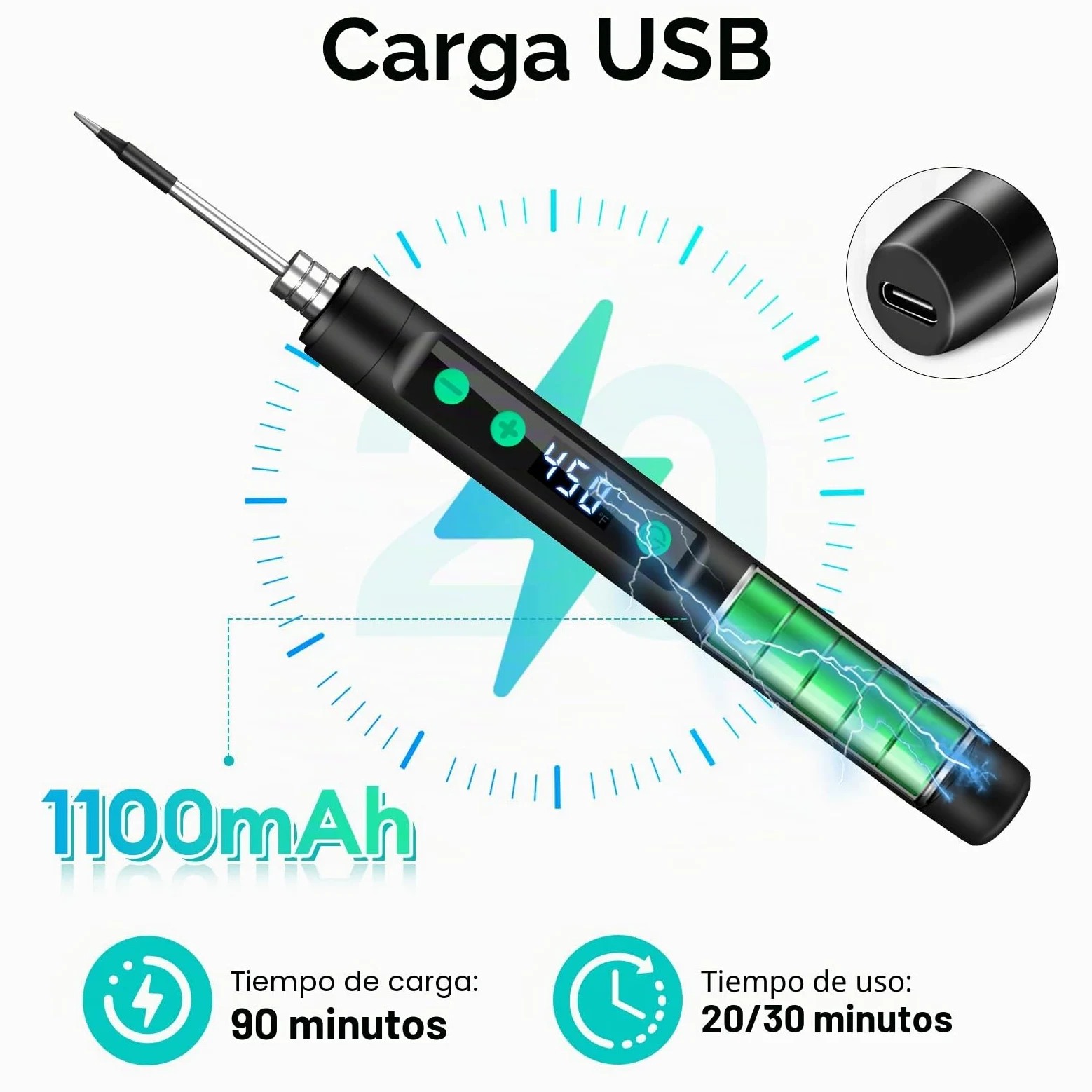 diymore Kit de soldador inalámbrico USB-C con pantalla LCD, temperatura ajustable de 180 ℃ a 450 ℃, bolígrafo de soldadura portátil recargable para reparación de electrónica, proyectos de bricolaje