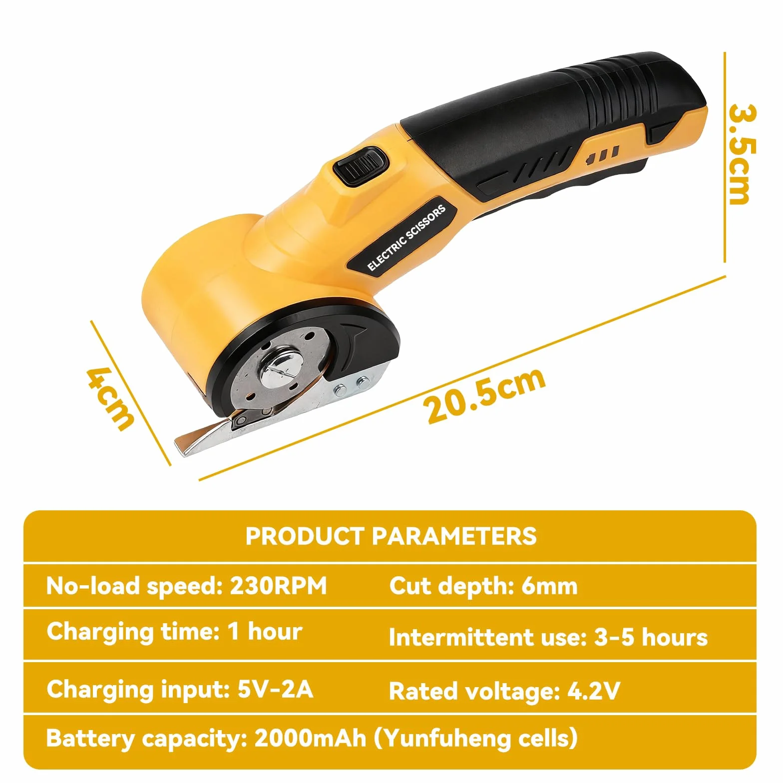 Tijeras Eléctricas Inalámbricas 4.2V, Cúter Rotativo con 2 Cuchillas, LED y Carga USB-C, para Tela, Cartón, Cuero, Alfombra y Plástico