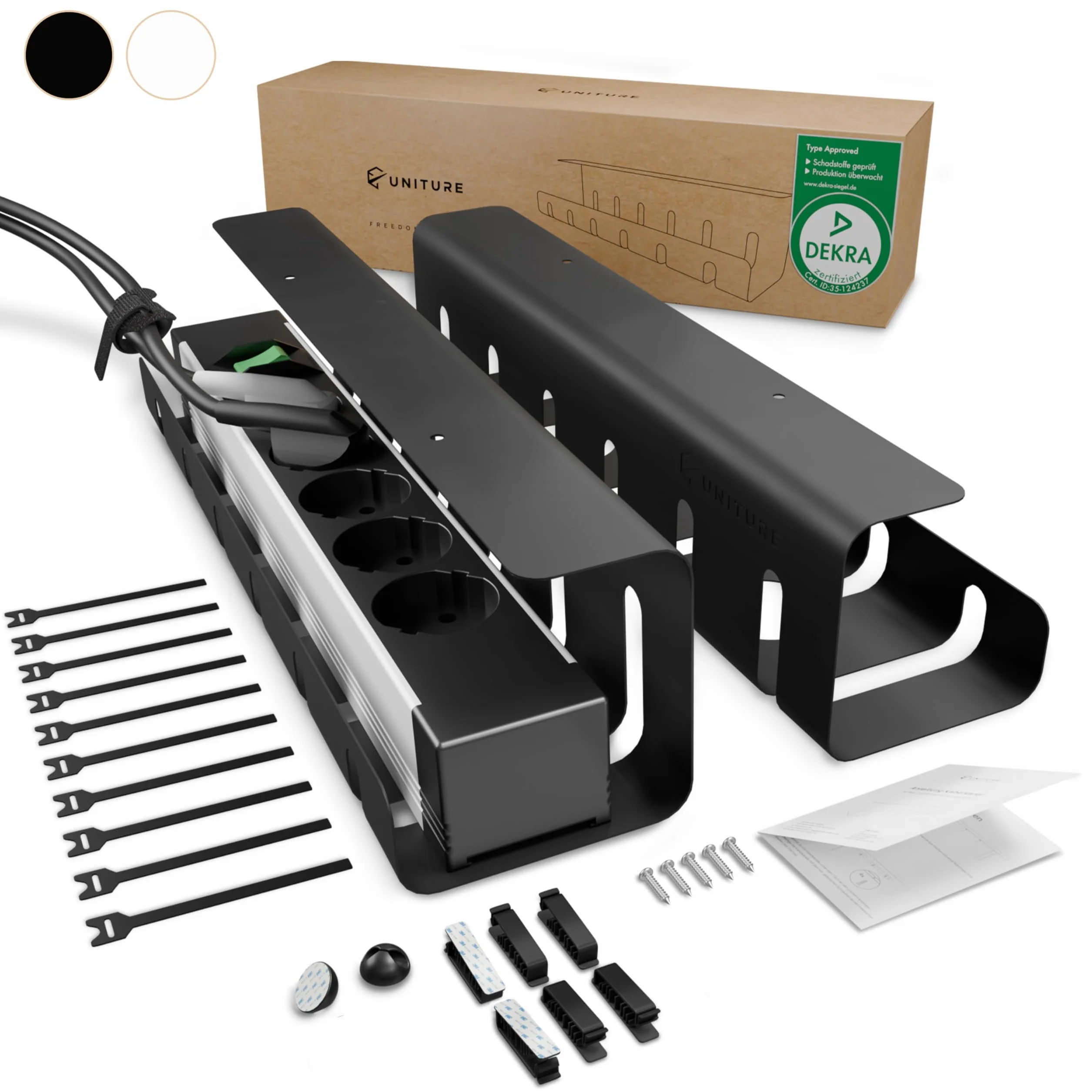 UNITURE Organizador Cables Escritorio [certificado DEKRA] Recoge Cables Mesa | Cable Management | Esconder Ocultar Tv | Bandeja Escritorio | Recogecables Soporte Ordenar Under Desk Acero | Pack 2x40cm