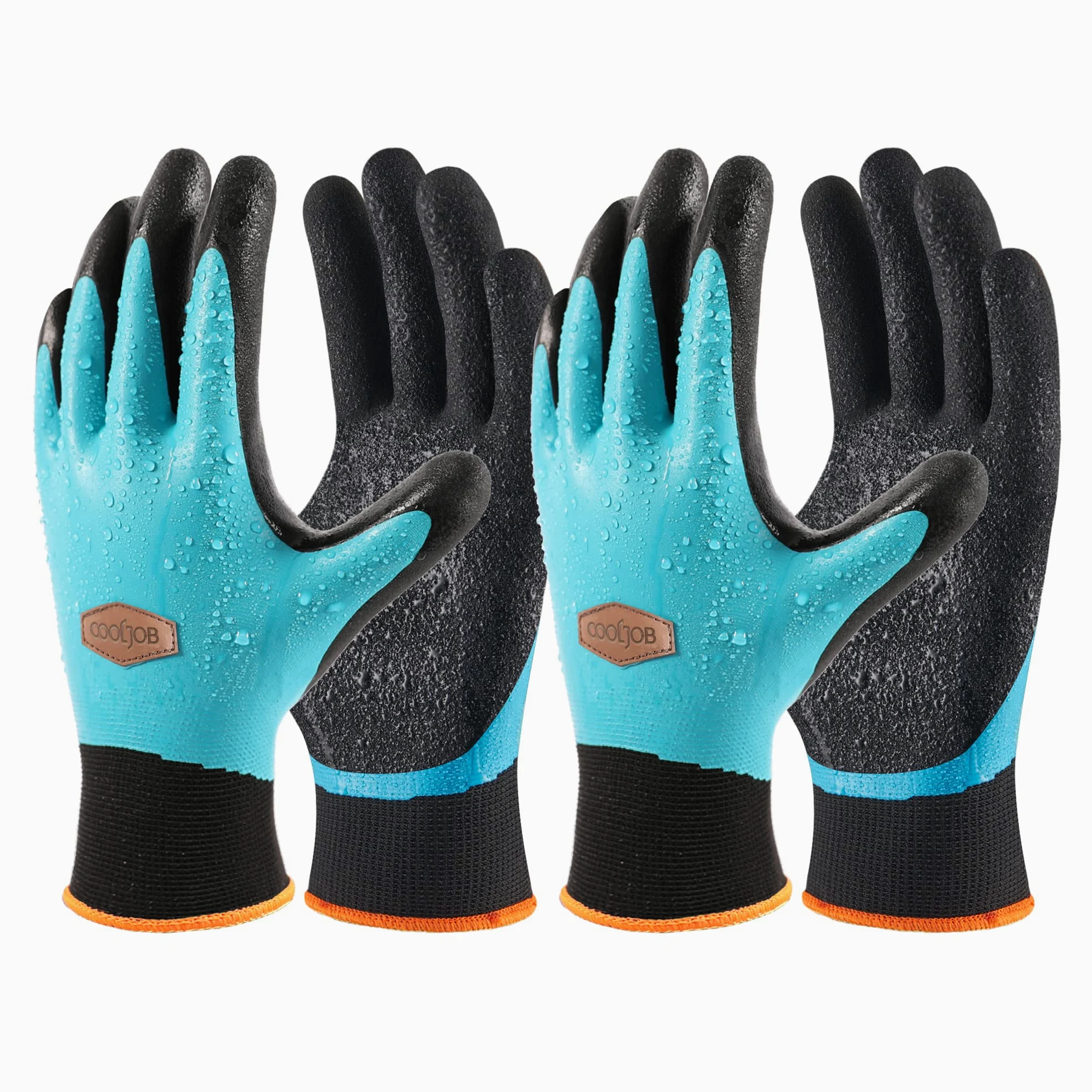 COOLJOB Guantes de Jardinería Impermeables, Guantes de trabajo con doble recubrimiento de látex para el trabajo en el jardín, Azul, Tamaño medio (2 pares M)