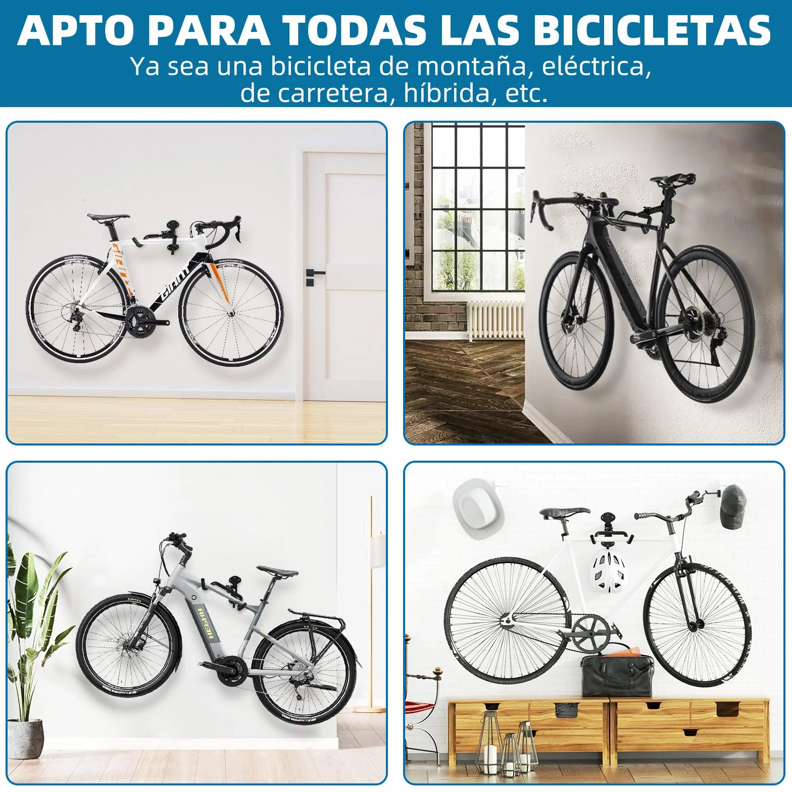 Urban Deco Soporte Bicicletas Pared Plegable Ajustable 30Kg 2 Unidades Colgador para Garaje Hogar
