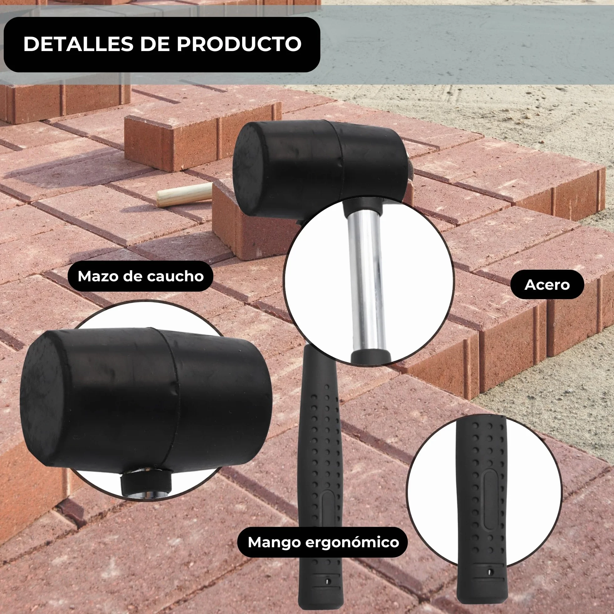 TECHZOCO Mazo de goma Martillo de hule, Martillo de goma, Mazo de goma, Herramienta de caucho, Mazo de caucho, Martillos de hule, Golpe suave, Mazo con cabeza de goma, 300 Gramos