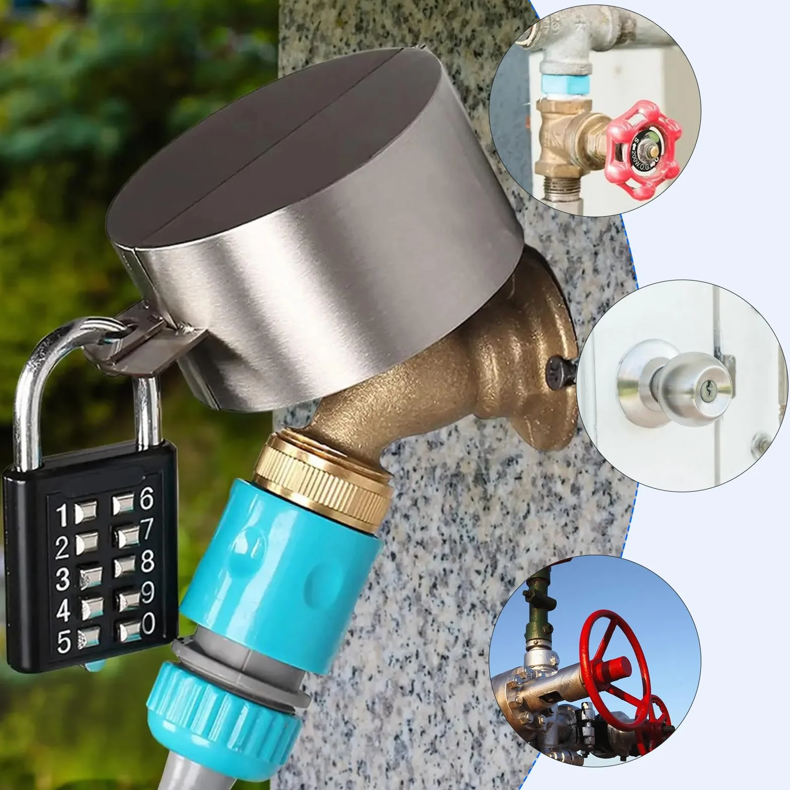 1 juego de cerradura de grifo, antirrobo y ahorro de agua cubierta protectora del grifo, cubierta de la cerradura del grifo con 2 cerraduras y 4 llaves, cerradura de agua de acero inoxidable para