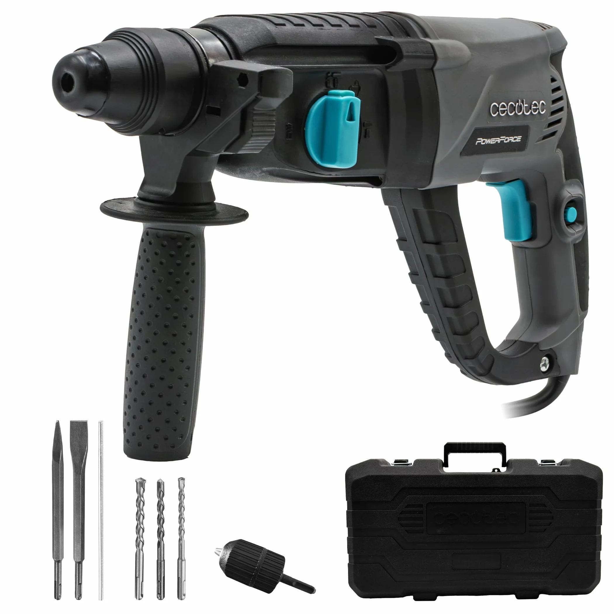 Cecotec Martillo Percutor SDS PowerForce 4000 Atomic. 800W, Energía de Impacto 3J, Función 3in1, Adaptador para Brocas Convencionales, Incluye Brocas y Cinceles, Cable de 3m, Maletín de Transporte