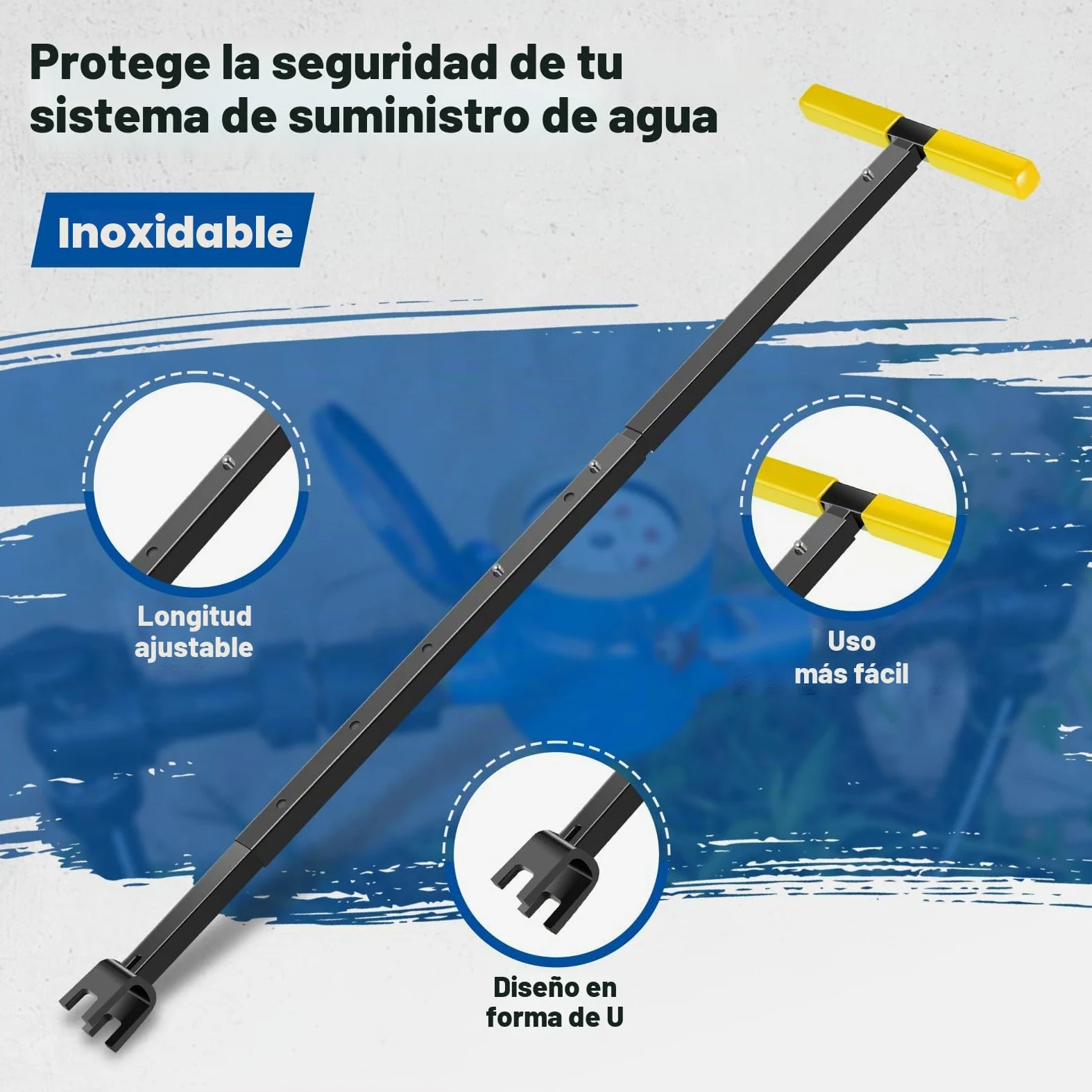 Llave para medidor de agua con herramienta de 4 vías, llave de cierre en T de acero al carbono, 43-94 cm, ajustable en longitud, llave universal para mantenimiento de tuberías de agua y