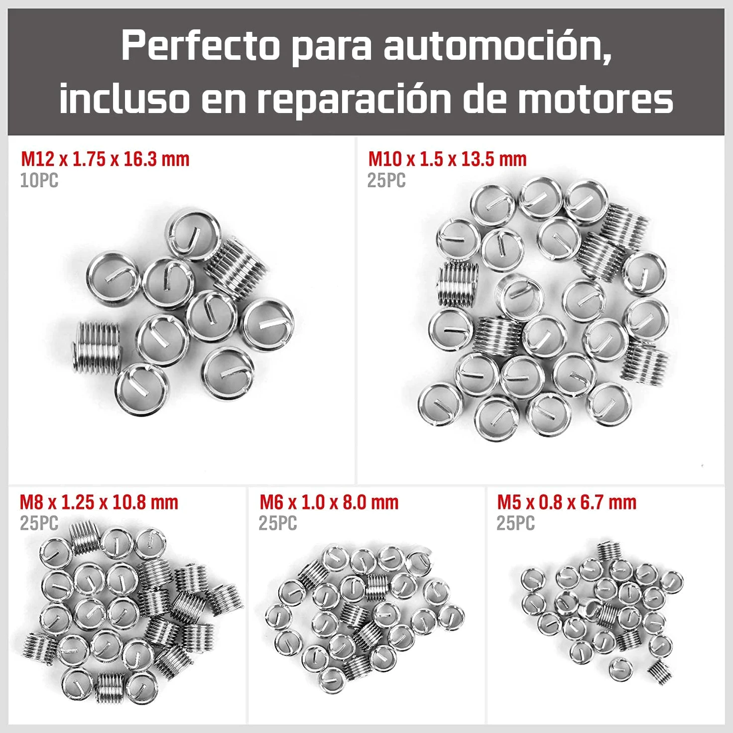 Juego de Reparación de Roscas, Kit Helicoil M5 M6 M8 M10 M12, 131 piezas | ROSCAS DAÑADOS HELICOIDALES HELICOIL Dientes PASADOS DE Tuerca