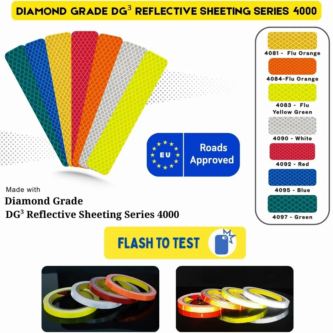 Hecho de cinta reflectante 4090 de grado de diamante para exteriores, tiras de alta visibilidad, seguridad, impermeable, llamativo, fuerte adhesivo, para vehículos, remolques, coches, camiones