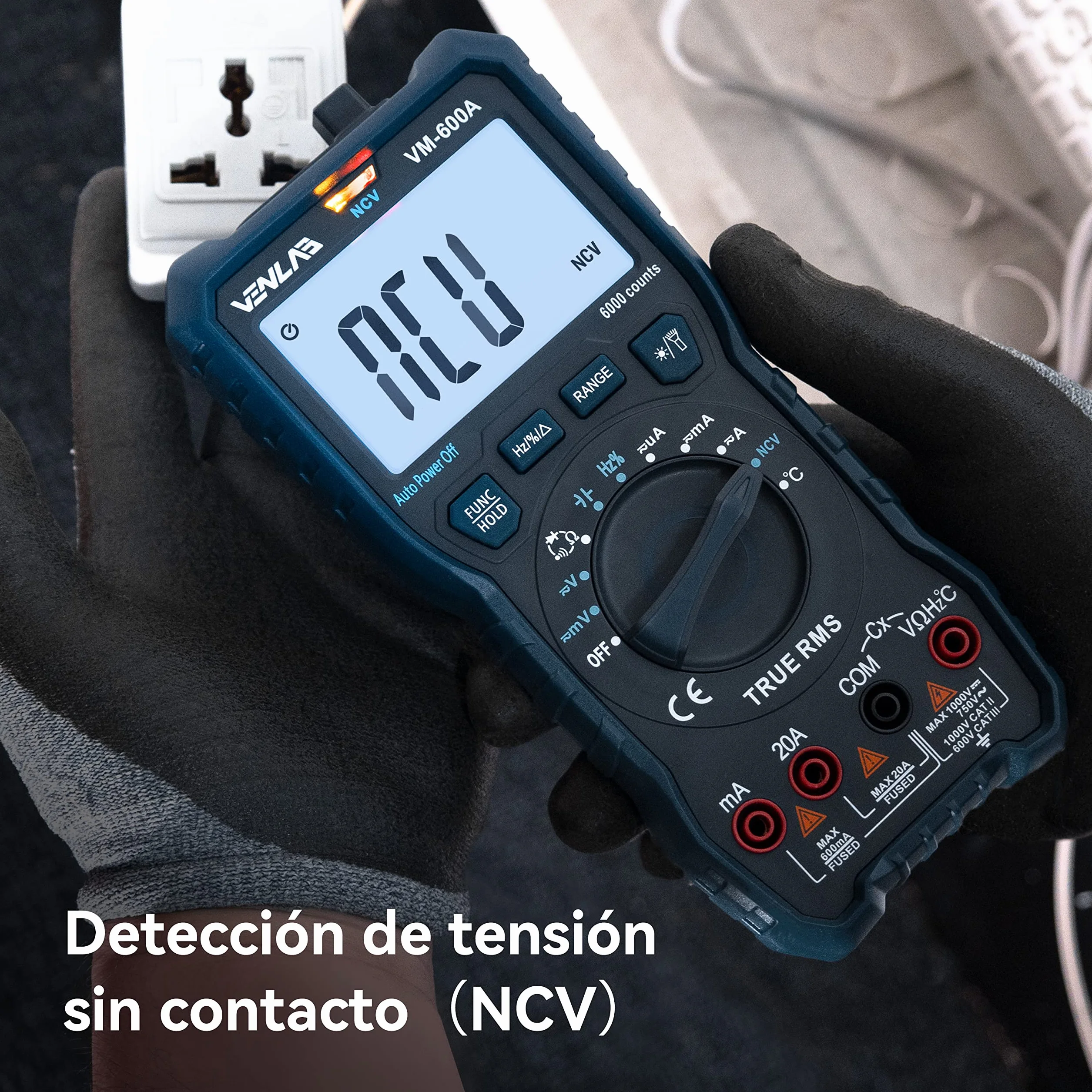 VENLAB Multímetro Digital TRMS 6000 Cuentas VM-600A Voltímetro CC/CA Resistencia Diodo Continuidad Capacitancia Temperatura
