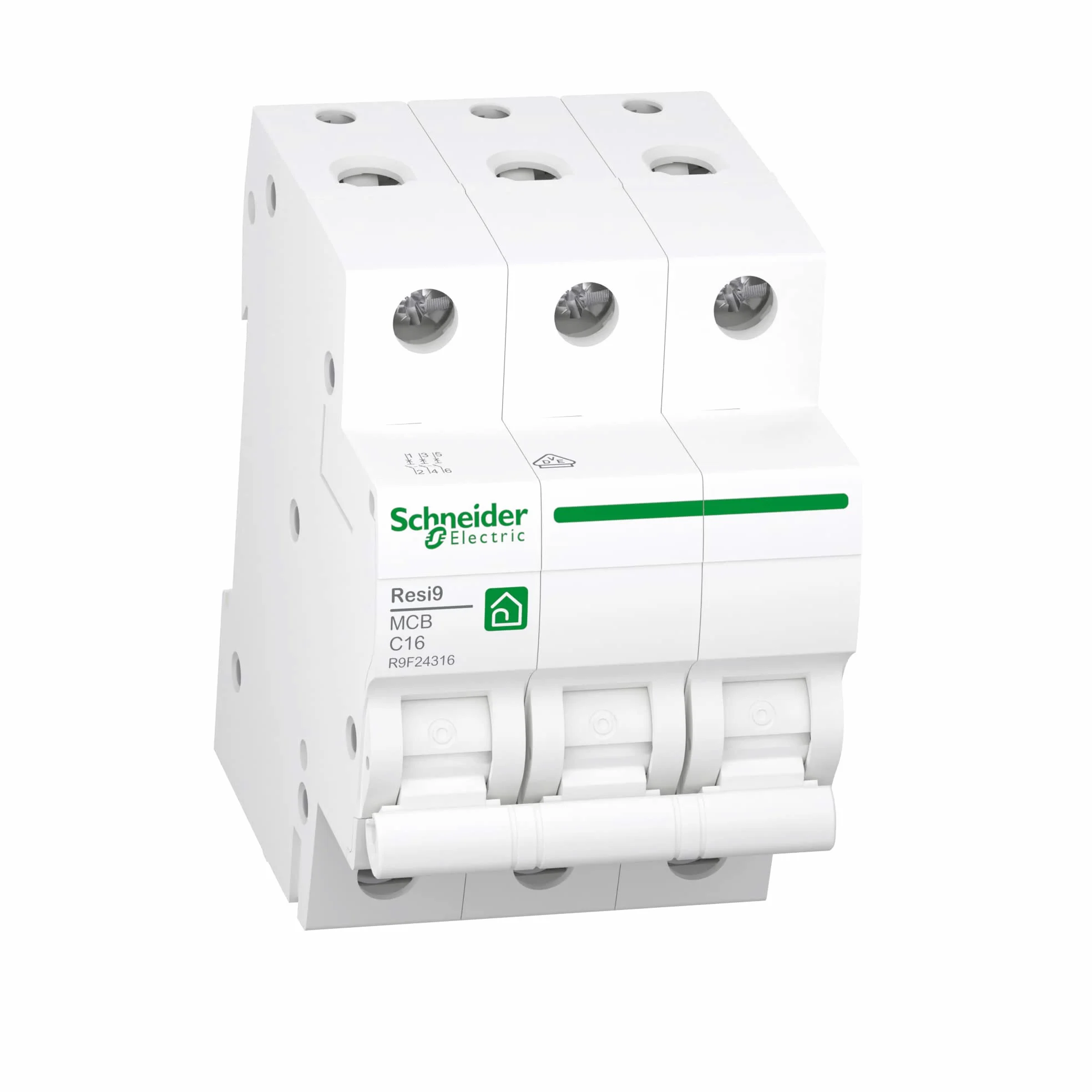 Schneider Electric Disyuntor RESI9 3P 16A C 6KA, R9F24316, 3 polos
