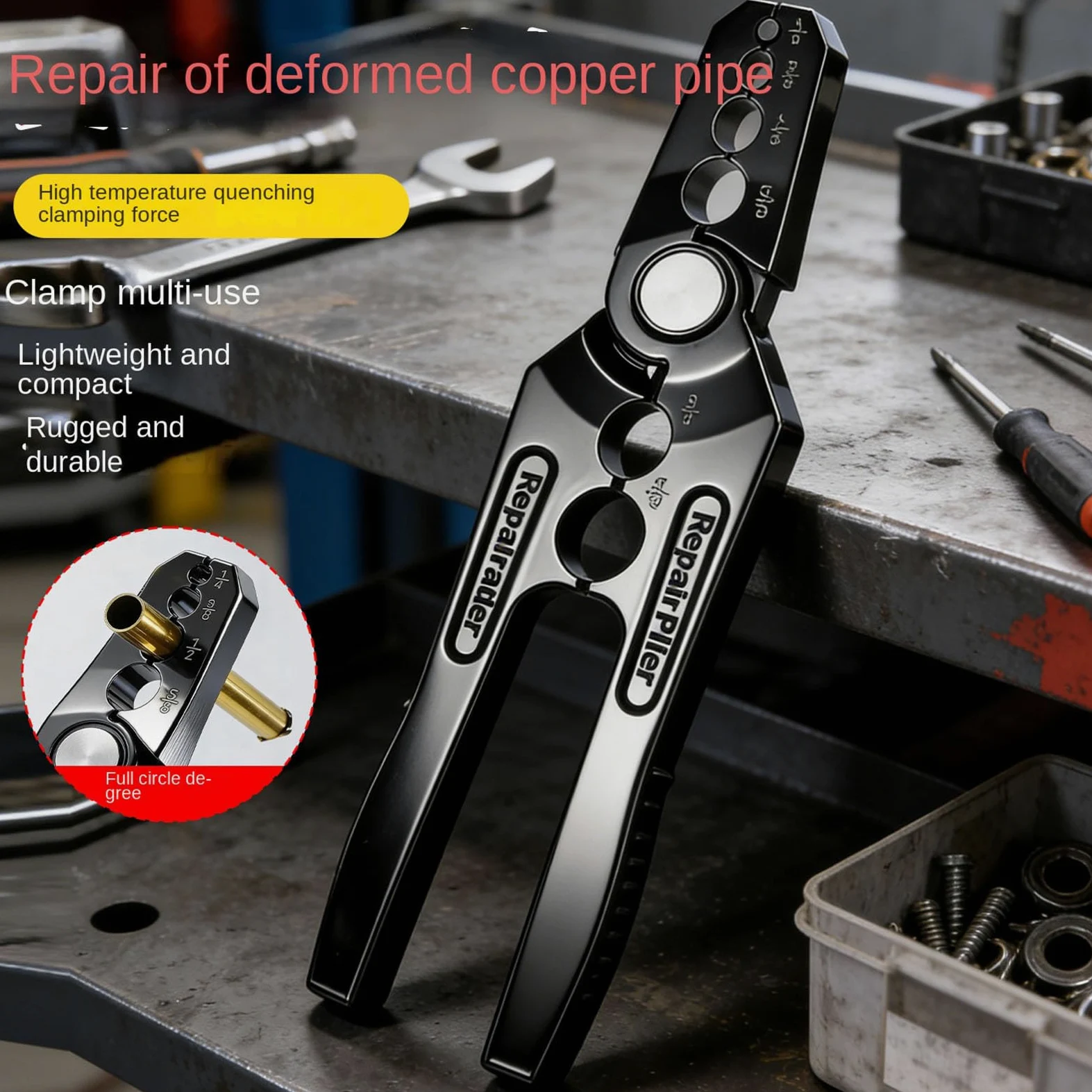 Alicates de reparación de tuberías de cobre | Herramienta de redondeo de tubos de aleación de aluminio de 6 agujeros - Alicates reparadores de tubos planos | para instalaciones de fugas de