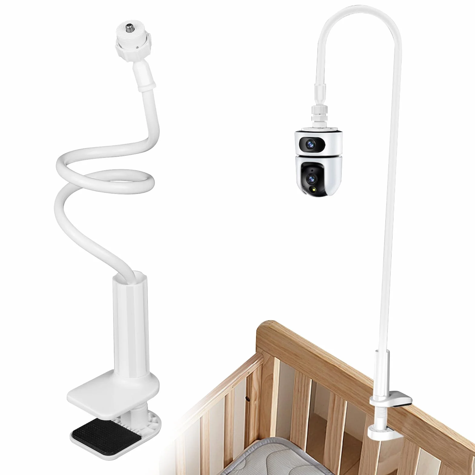 Soporte Camara Vigilancia Ajustable de 360° Grados Soporte para Cámara con Clip, Soporte de Pared de Metal para Cámara con 1/4 Rosca para Interiores y Exteriores,1pcs Blanco