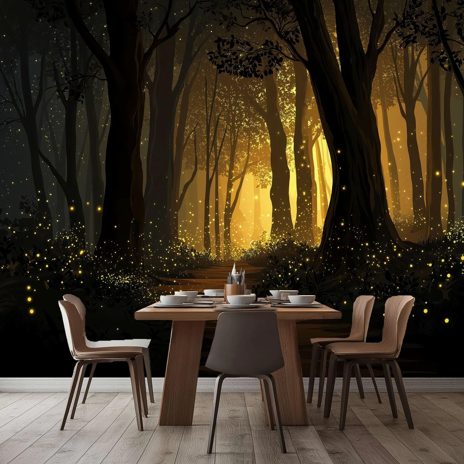 Papel Pintado Mural Dibujos Animados Bosque Luciérnagas 250An x 175Al cm, Decoración de Pared Fotográfica Anime para Salón Dormitorio Oficina Habitación Infantil - Poster Mural Fácil de Instalar