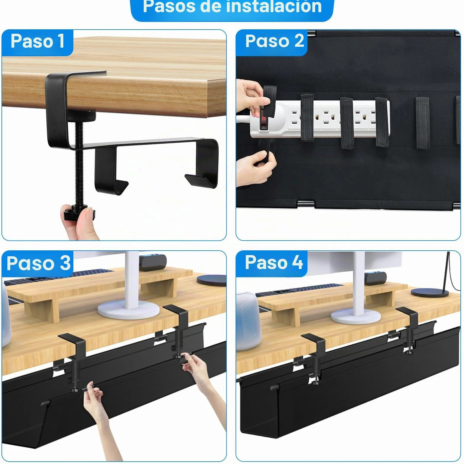 Bandeja Cables Escritorio, Acabado Flexible De La Mesa De GestióN De Cables Sin PerforacióN De 70cm, InstalacióN De Pinzas Sin PerforacióN, Impermeable Estable, Adecuada Para Oficinas Y Hogares