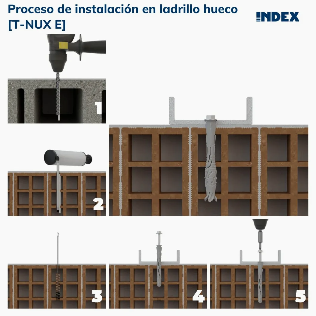 INDEX Fixing Systems T-NUX E - Pack de 50 tacos universales de alto rendimiento, cabeza hexagonal (recubrimiento cincado, nailon, 8 x 100 mm, diámetro de 8 mm)
