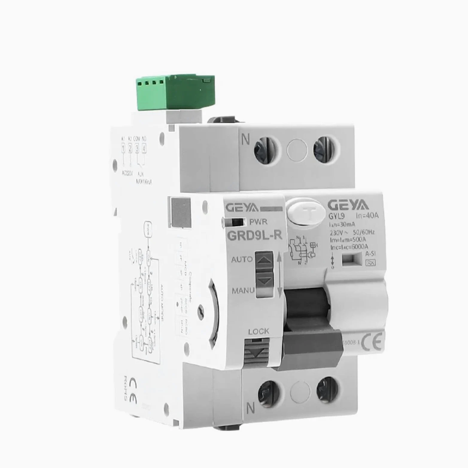 GEYA Disyuntores automáticos de fugas de reconexión RCD electromagnéticos (Reconectador AC220V+A-SI Tipo RCCB 2P-40A-30mA)