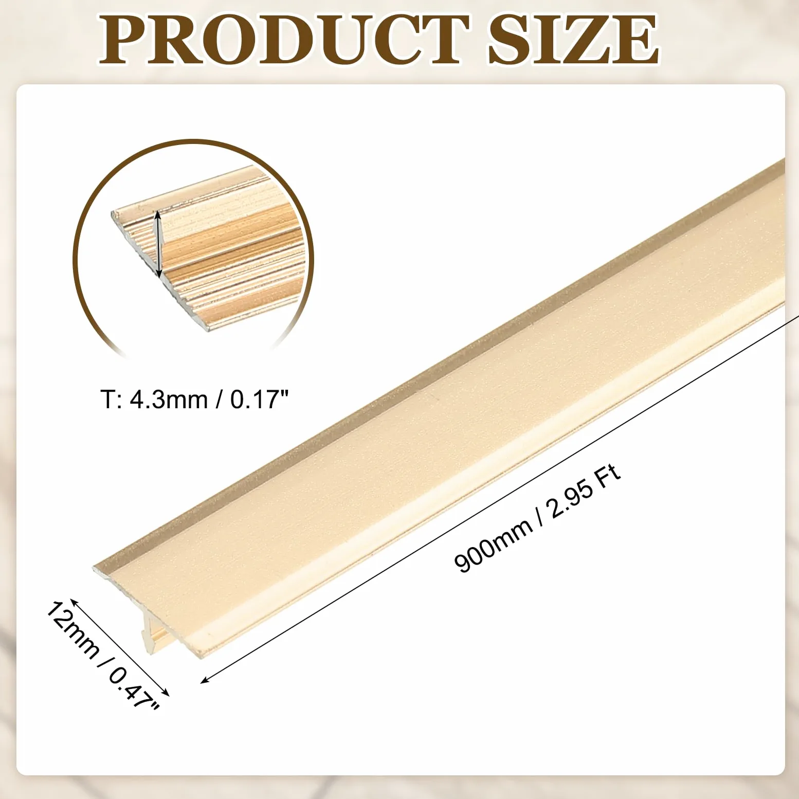 QUARKZMAN Tiras De Transición T-Molding, 9m x 12mm (L x A) Tira Divisora Plana De Aleación De Aluminio Para Suelo De Vinilo Acabado Para Huecos De Suelo Y Puertas, Oro Mate
