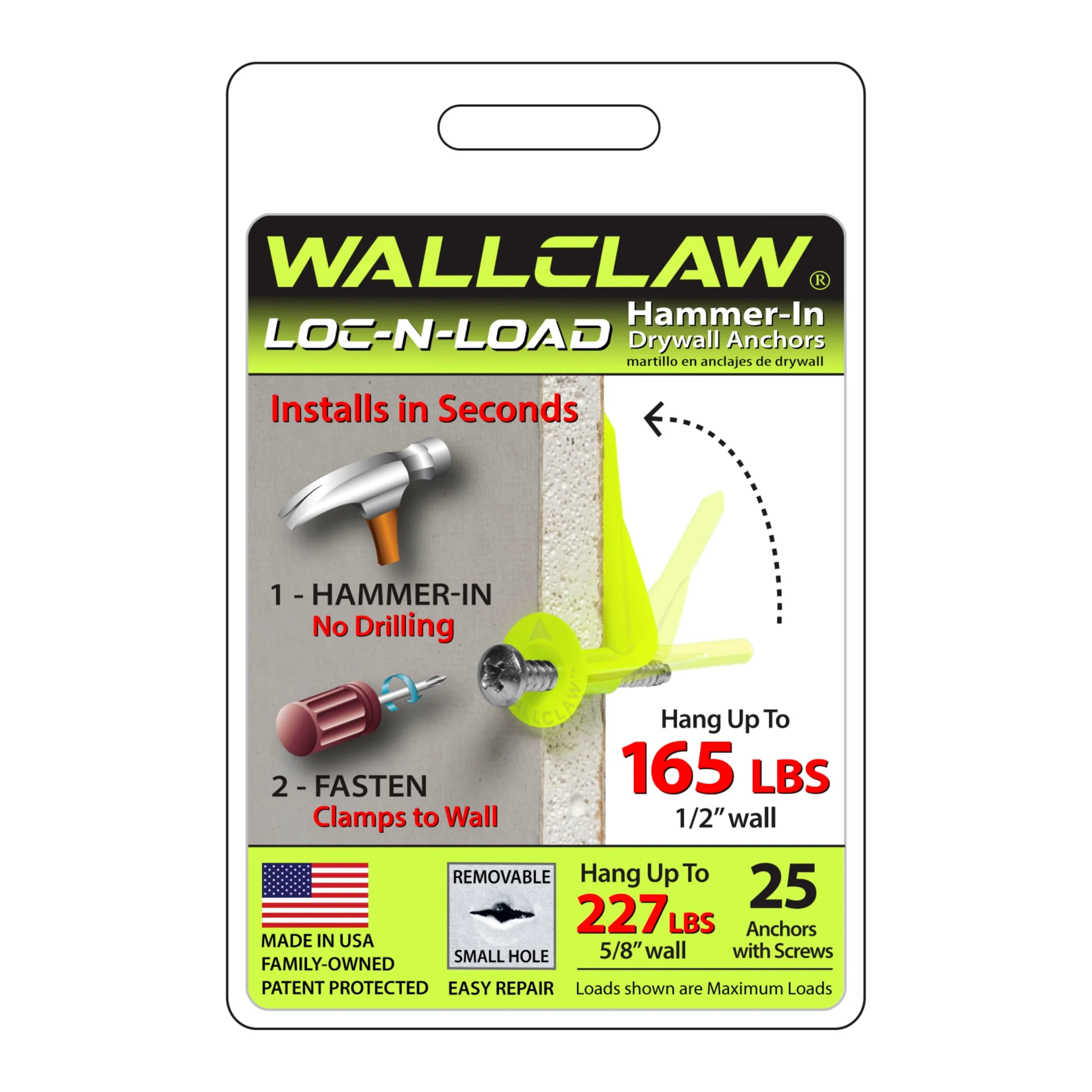 wallclaw anclajes pck-wc25-ys de imitación de yeso ancla y tornillos (25 unidades)