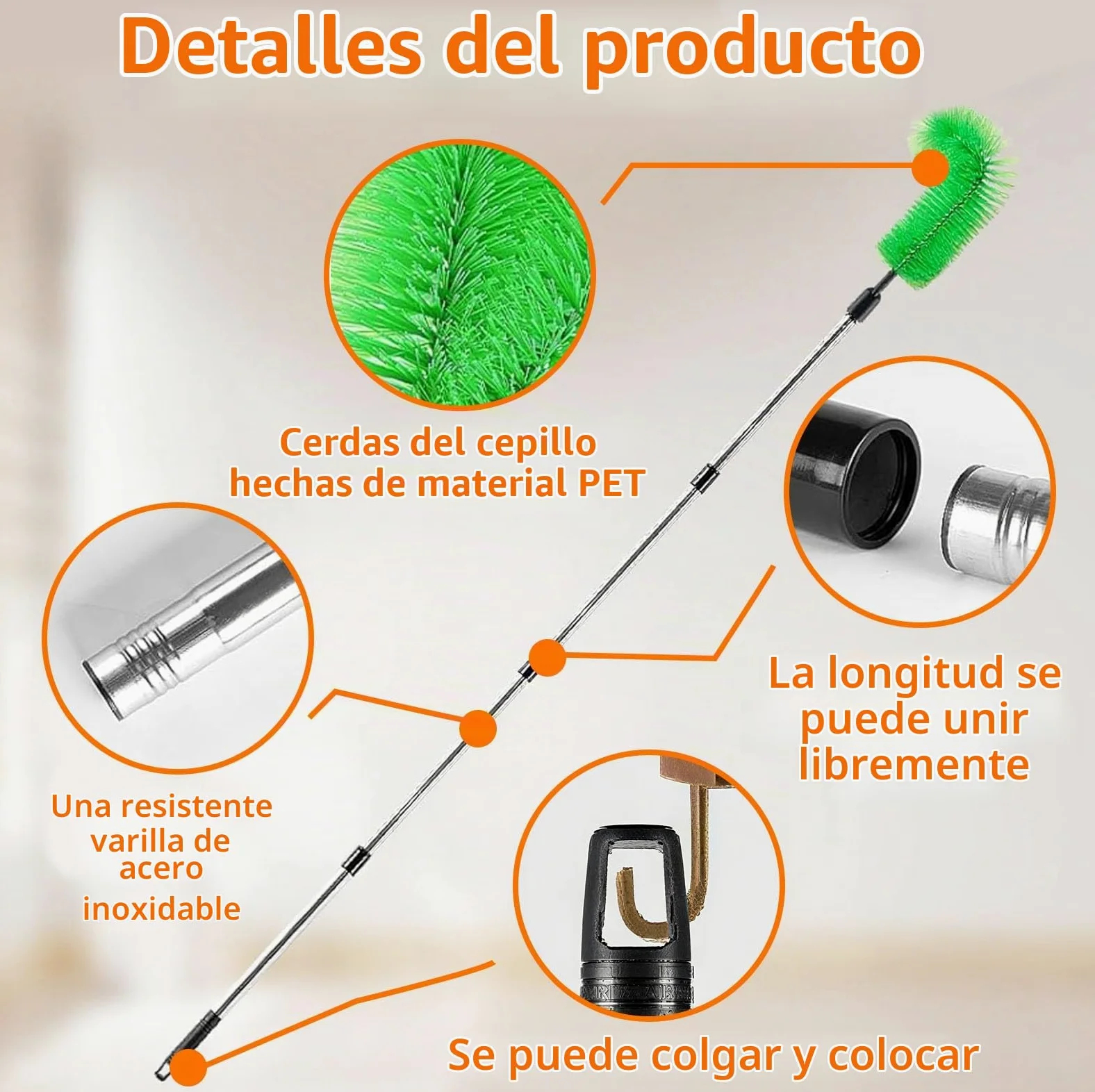 Herramienta Limpieza Canalones con 8 Poste Telescopico Acero Inoxidable, Limpiador Hojas Techos Extensible 310 cm, Cepillo Limpiar Nieve Tejado (Verde+ Amarillo)
