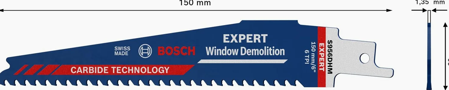 Bosch Professional 1x Hoja de sierra sable Expert `Window Demolition` S 956 DHM (para Madera con metal duro, Longitud 150 mm, accesorios Sierra sable)