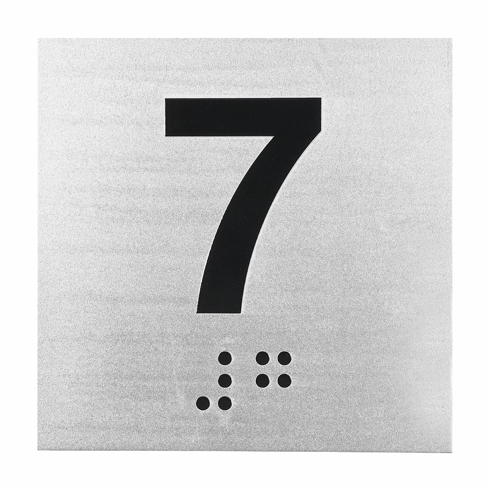PATIKIL Placa Numérica Para Sala De Examenes 8" x 8" Número 7 Con Braille Y Identificación Táctil Autoadhesiva Para Oficinas De Centros De Examenes Negro Sobre Plata
