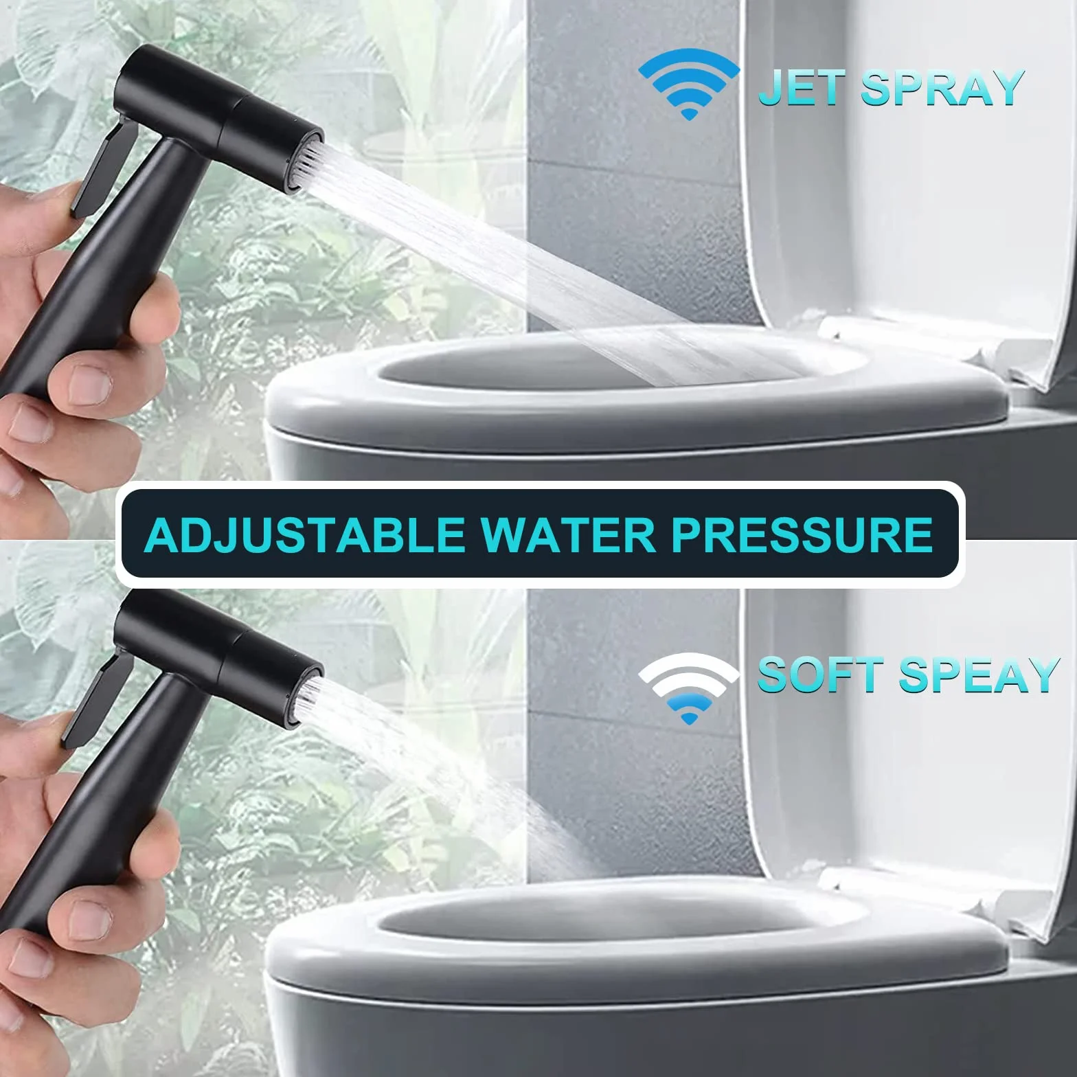 Kit Grifo Bidet Acero Inoxidable Ducha de Lavabo, Pulverizador Bidet Inodoro de Mano con Manguera WC, Soporte Grifo de Bidet para Limpieza de Inodoros, Limpieza de Mascotas (Negro)