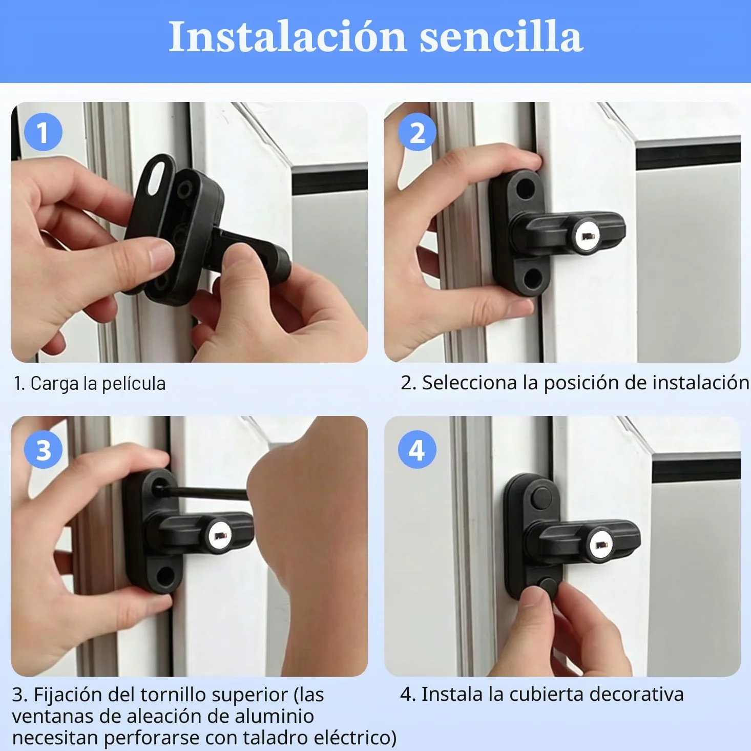 Tissting 4 Piezas Bloqueador de Seguridad Extra de la Aleación Cerradura de Ventana Externa con 2 Llaves, Cerradura de Hebilla En Forma de T de Ventana para Ventana Doble Individual (Negro)