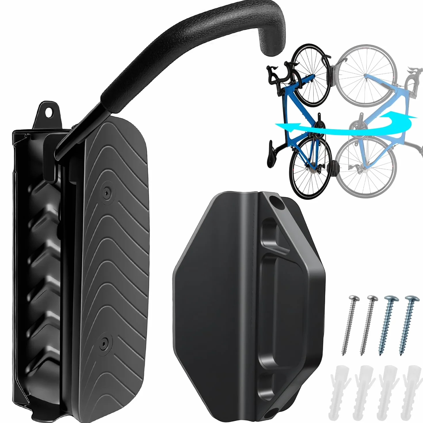 Soporte Bicicletas Pared Giratorio, Colgador Bicicleta Pared con Fijación Rueda Trasera, Hasta 30 kg