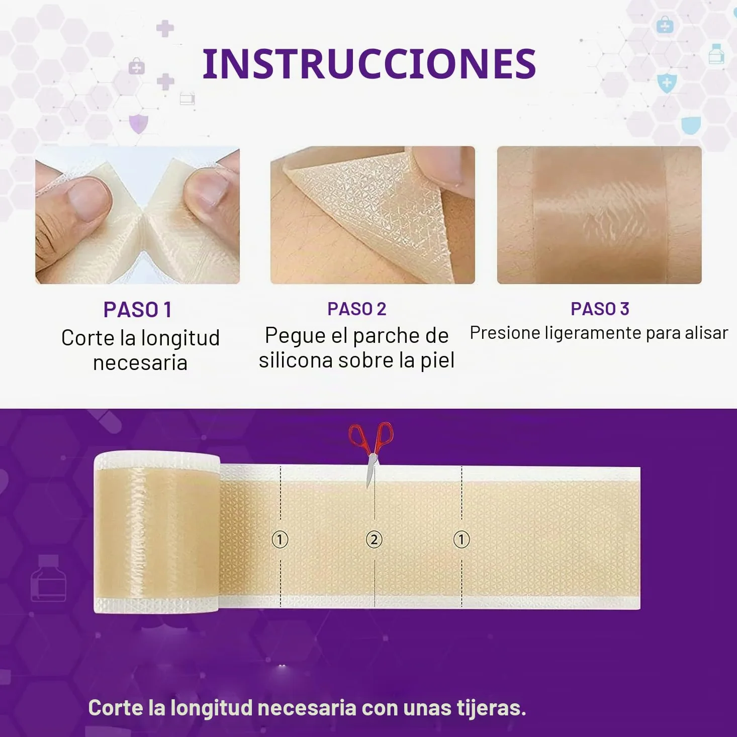 Hojas de cicatriz de silicona - cinta de cicatriz de Gel de silisuave - tiras de cicatriz reutiliz, de grado médico