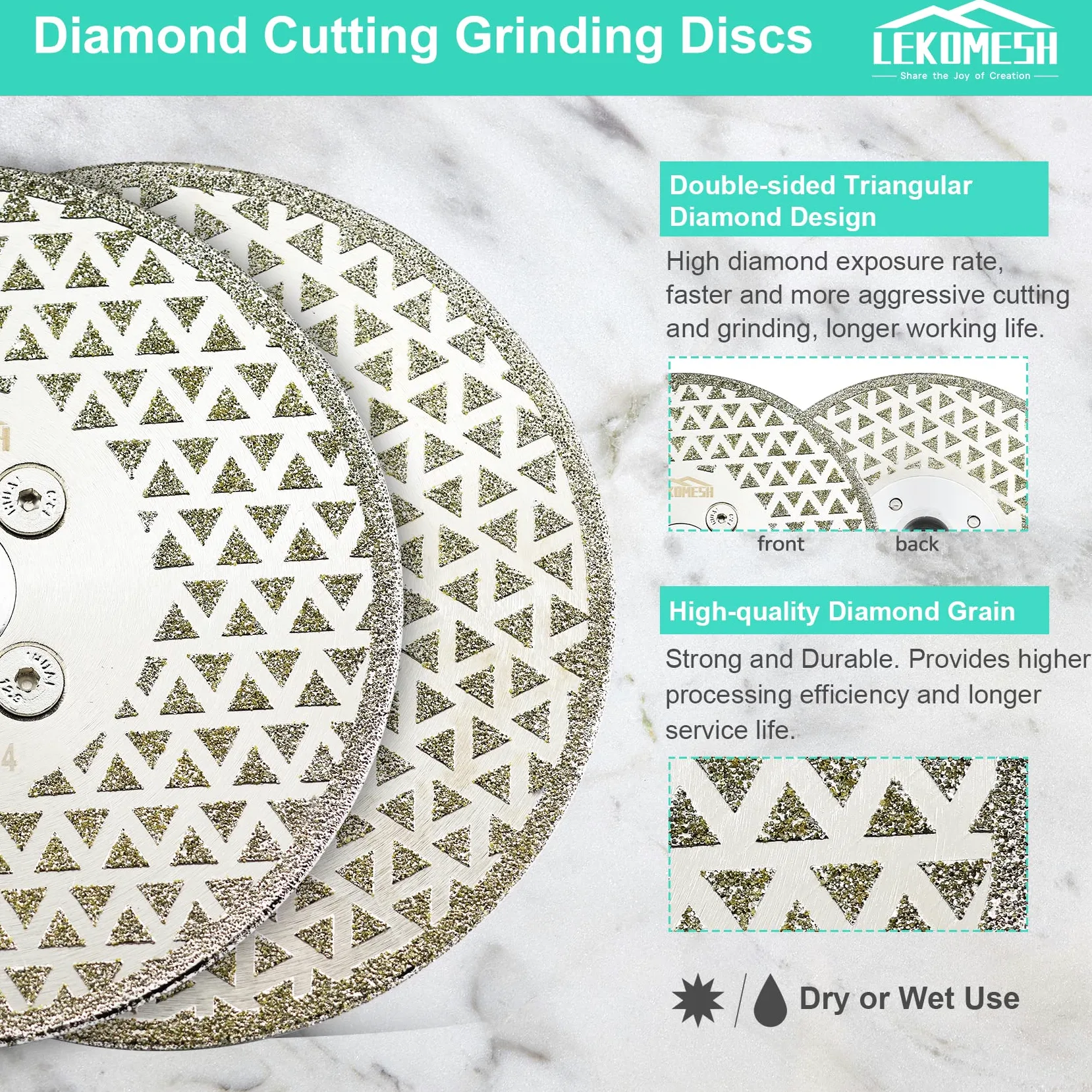 Discos de Diamante 125MM x M14 LEKOMESH - Doble Cara Disco de Corte y Rectificado Diamante para Granito Mármol Porcelana Cerámica Azulejos Piedra Artificial,Amoladora Angular