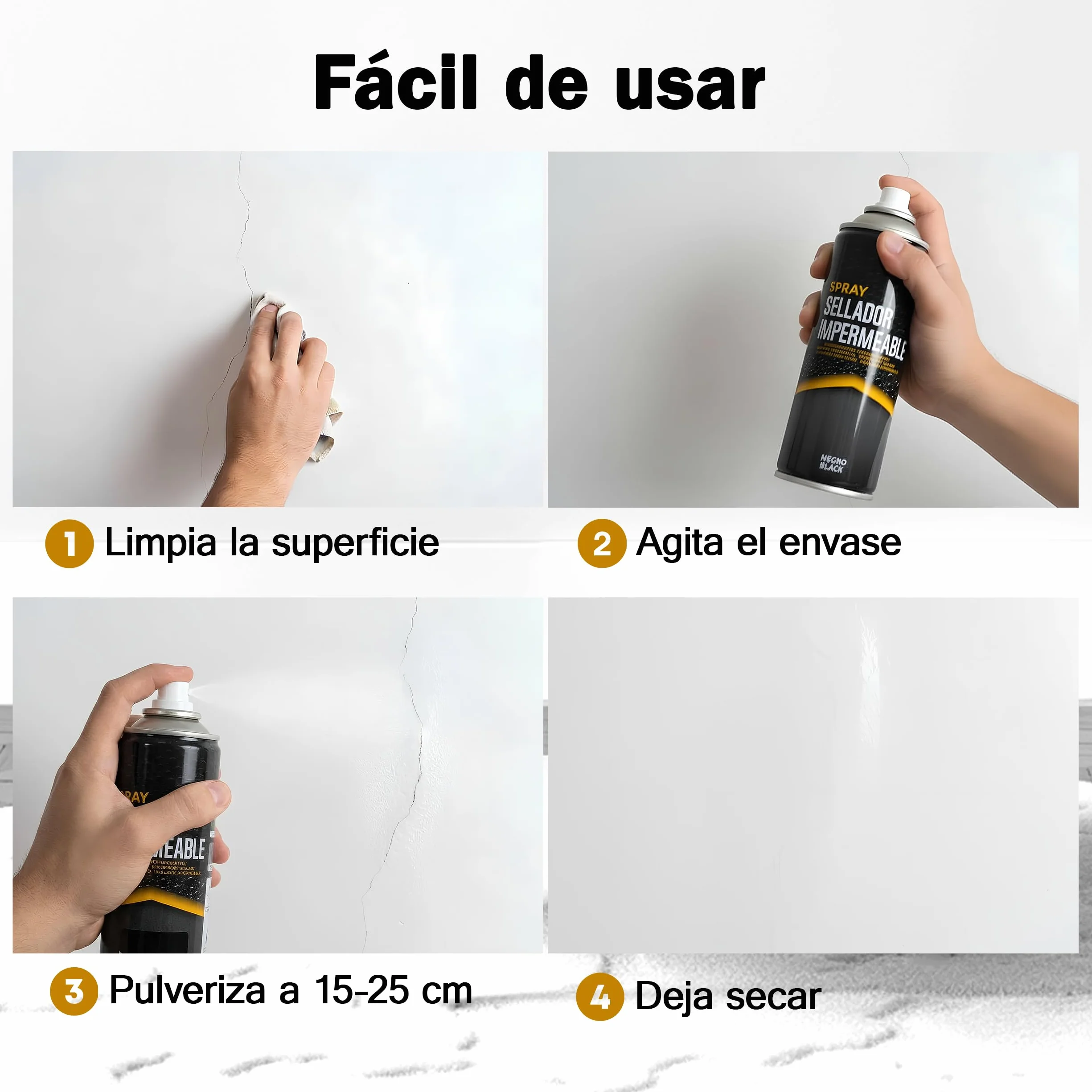 Etrexonline Spray Sellador Impermeable Blanco 400 ml, para Grietas y Fugas, Secado Rápido, Alta Adherencia, para Metal, Madera, PVC y Cemento, Uso Interior y Exterior, 4 x 400 ml