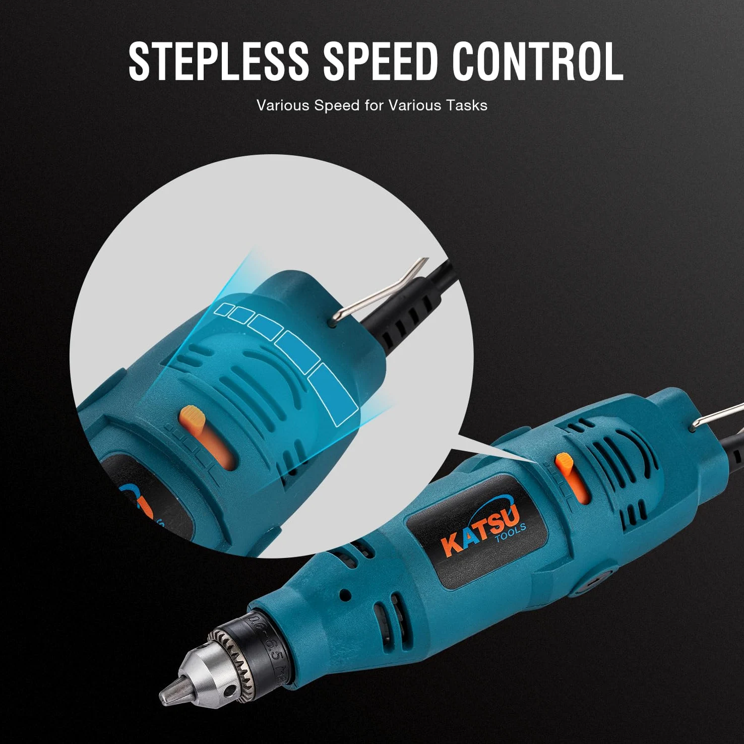 KATSU Tools Mini amoladora eléctrica de 130 W, herramienta rotativa de mano con velocidad variable y mandril de 6 mm para pulir, grabar, tallar y hacer manualidades