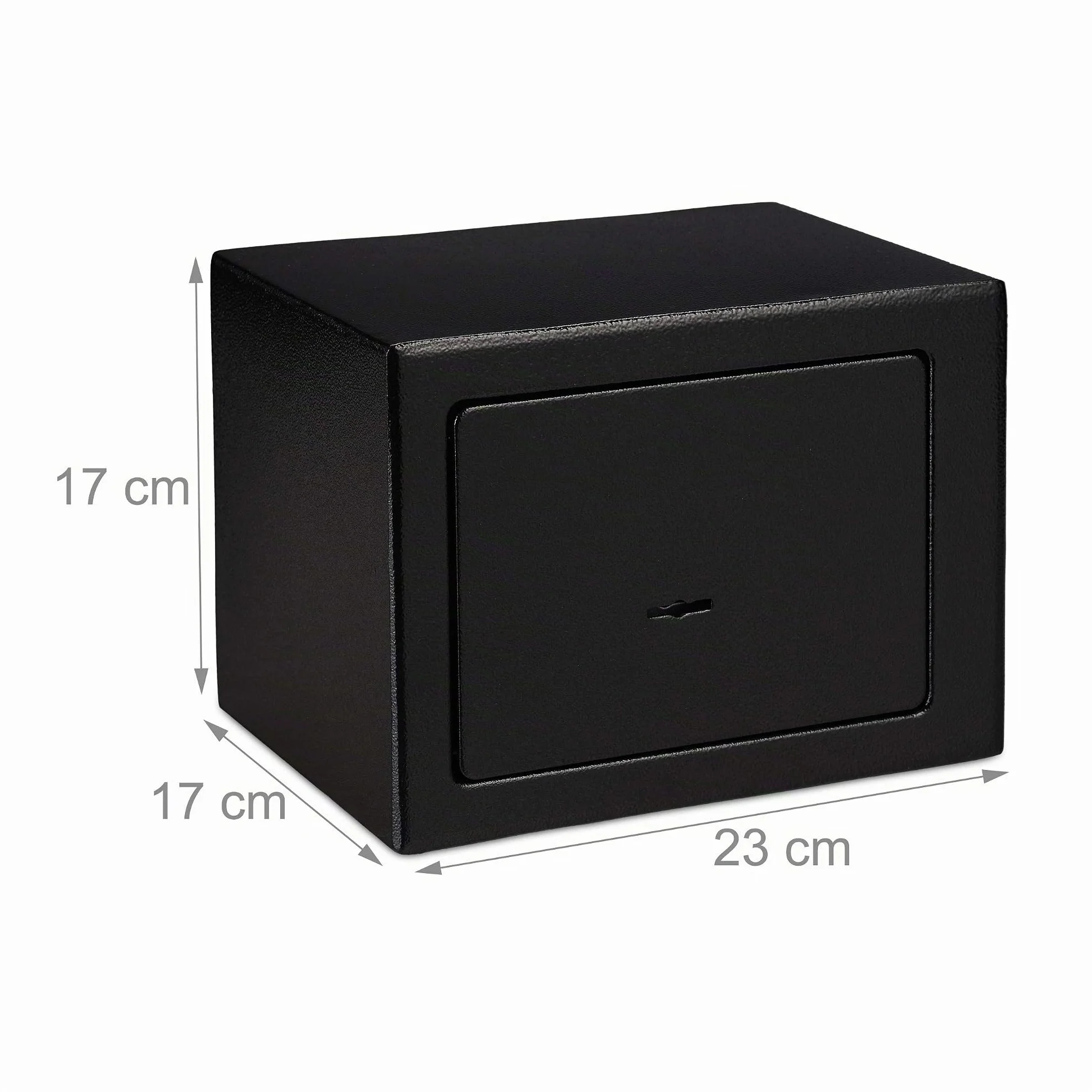 Relaxdays Caja Fuerte Pequeña Mini Safe con Llaves, Acero, 17 x 23 x 17 cm, Negro