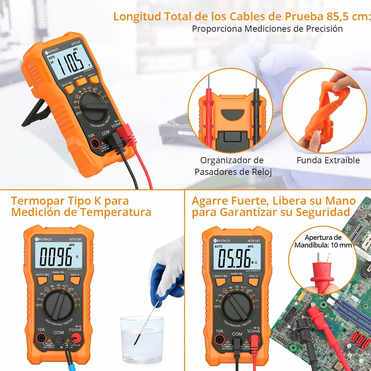 Neoteck Multimetro Digital 2000 Conteos Tester Electricista CA/CC Tensión Resistencia Capacitancia NCV
