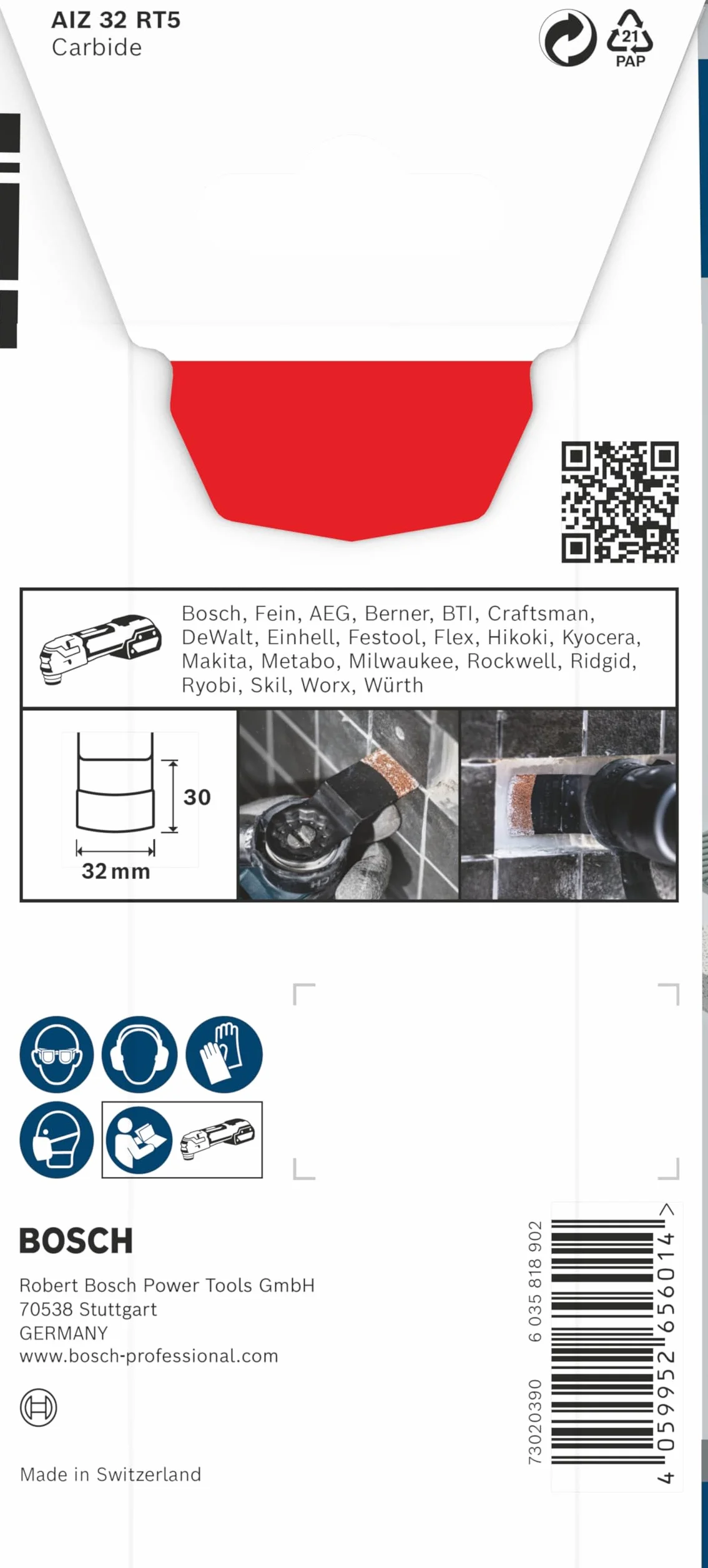 Bosch 1x Hoja multiherramienta PRO Multi Material AIZ 32 RT5 (para Mortero, Hormigón celular, Anchura 32 mm, Professional Accesorios Multiherramienta)