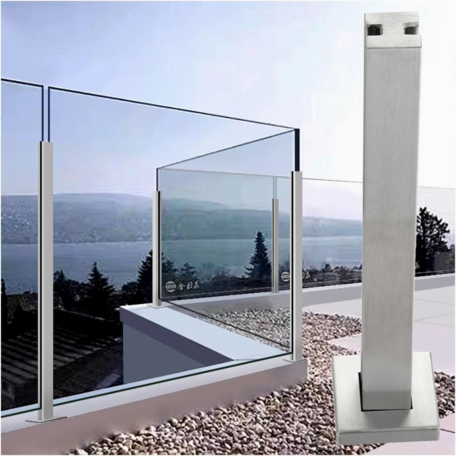 Barandilla de vidrio postes de la cerca, Kit de barandilla de vidrio con ranuras for escaleras, plataformas, terrazas y jardines, soportes transparentes for vallas.(Middle Post,60cm/23.6inch High)