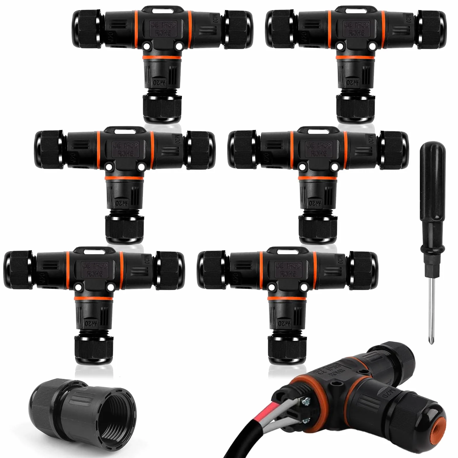 HIMOMO Conecto Impermeable IP68 en Forma de T, Empalmes Cables Electricos de 3 pines para Cables Ø3-12mm, Conector Estanco para Exterior y Jardín