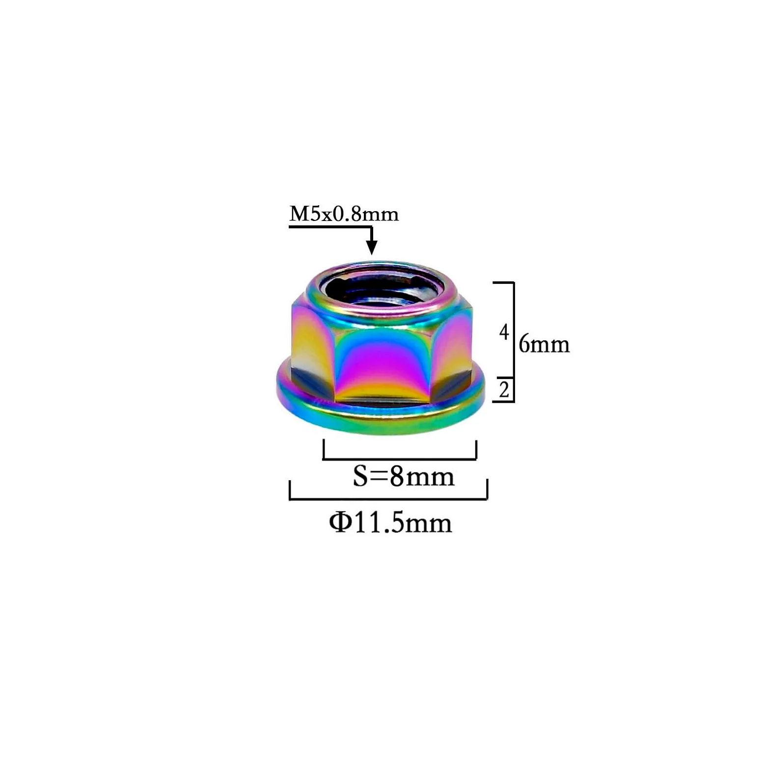 RISON-Titanium Tuerca de Brida de Titanio M5x0.8mm, Tuerca de Seguridad Hexagonal con Reborde, Tuerca de Bloqueo Contratuercas para Piñón/Rueda Dentada de Motocicleta, Bici, Paquete de 5