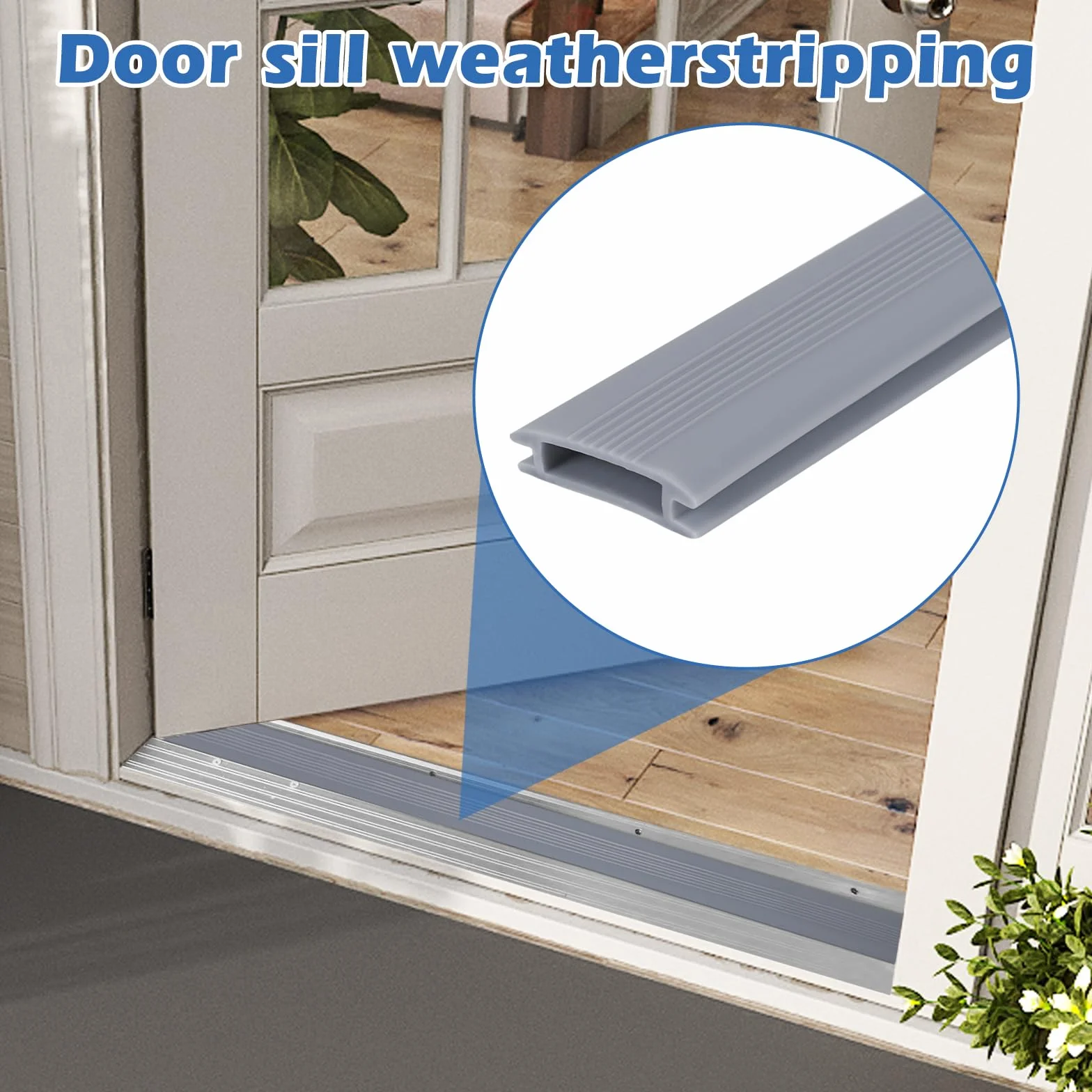 Paquete de 2 sellos de umbral de puerta de 35 pulgadas de vinilo de repuesto para umbrales de aluminio de altura ajustable, tira flexible para puerta delantera exterior (gris)