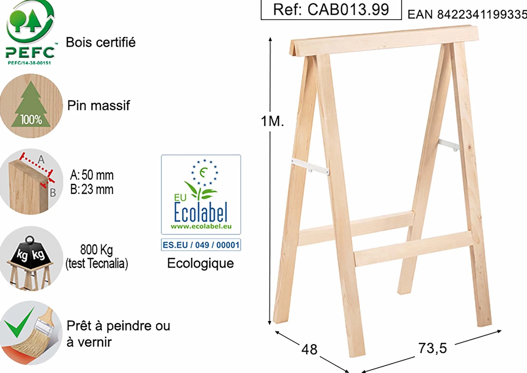 Desconocido M262338 - Caballete madera de pino alto 1m