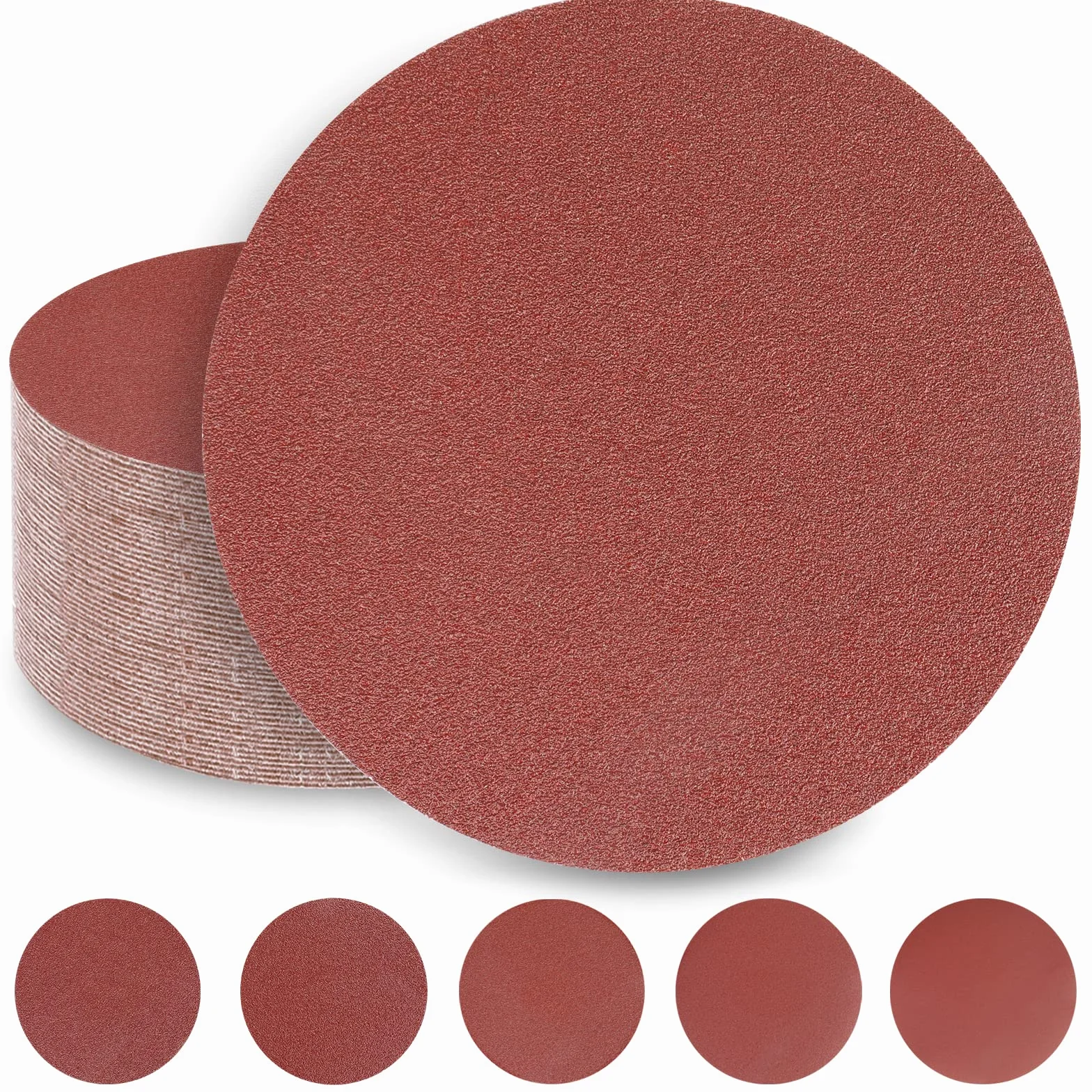 Disco de Lija 180 mm 10 X 40/60/80/120/240 Grano Papel de Lija 180 mm para Lijadora de Cuello Largo Lijadora de Paredes y Techos (50 Piezas)